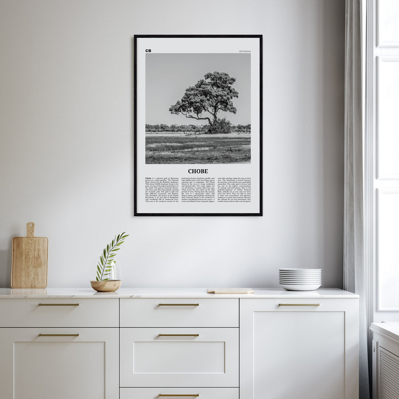 Chobe National Park Travel B&W Poster