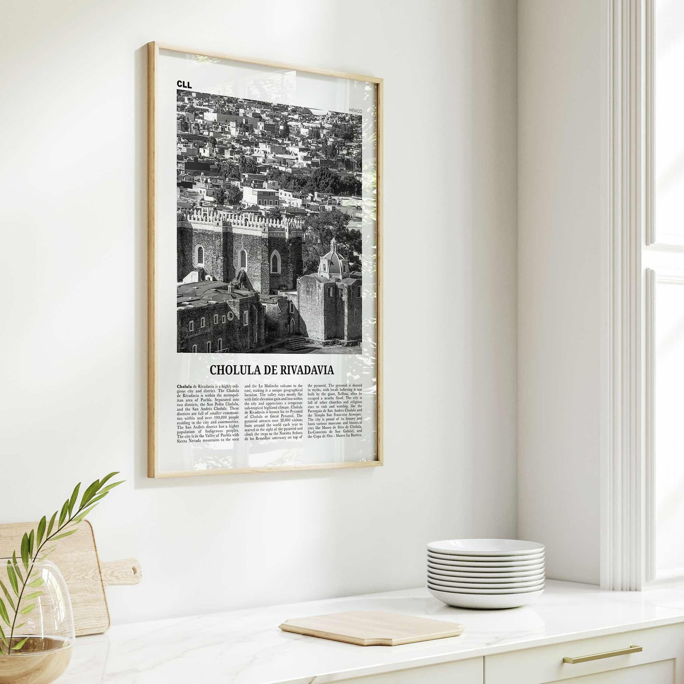 Cholula de Rivadavia Print Black and White, Cholula Wall Art, Cholula Poster, Cholula Photo, Cholula Wall Décor, Cholula Map, Mexico