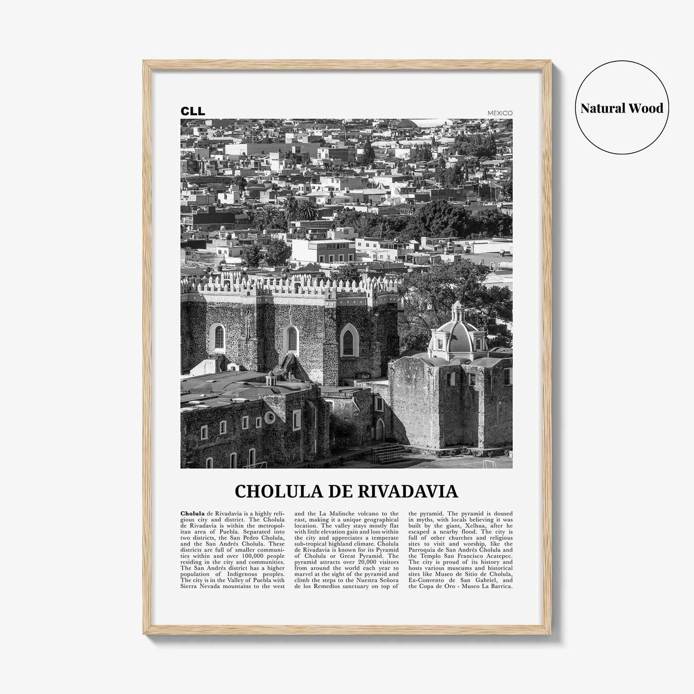 Cholula de Rivadavia Print Black and White, Cholula Wall Art, Cholula Poster, Cholula Photo, Cholula Wall Décor, Cholula Map, Mexico