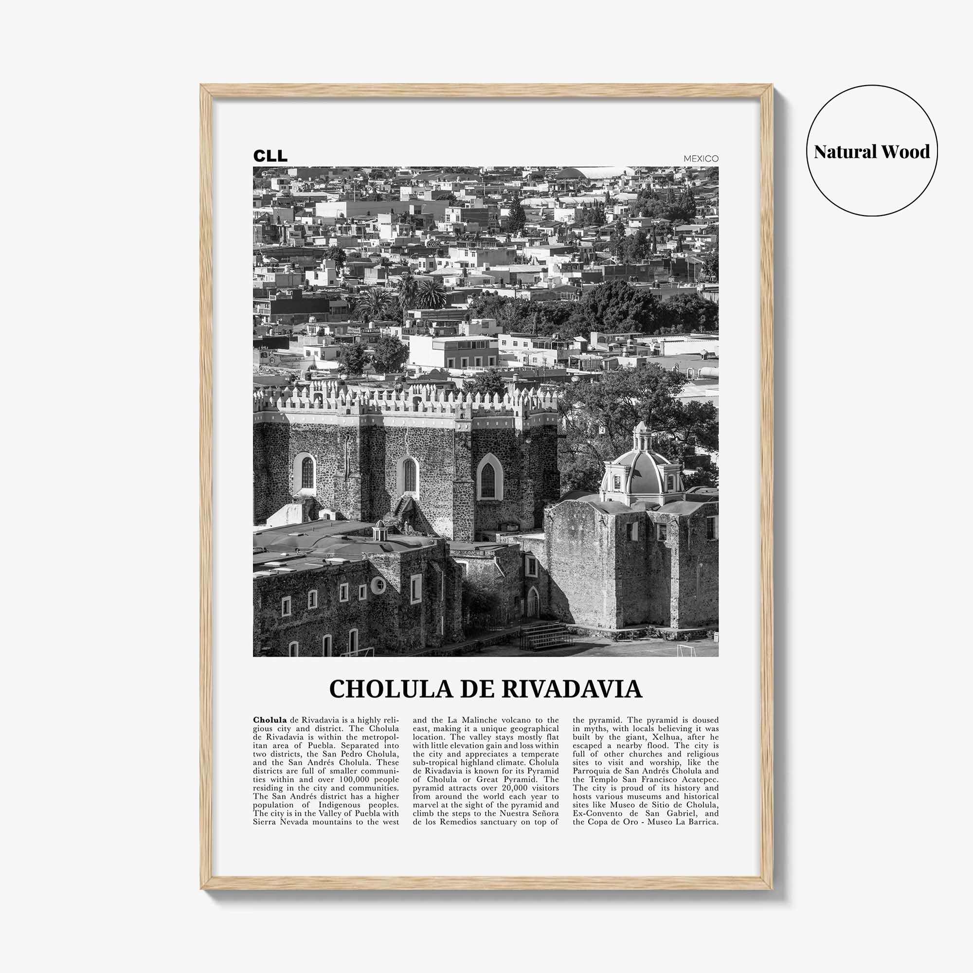 Cholula de Rivadavia Print Black and White, Cholula Wall Art, Cholula Poster, Cholula Photo, Cholula Wall Décor, Cholula Map, Mexico