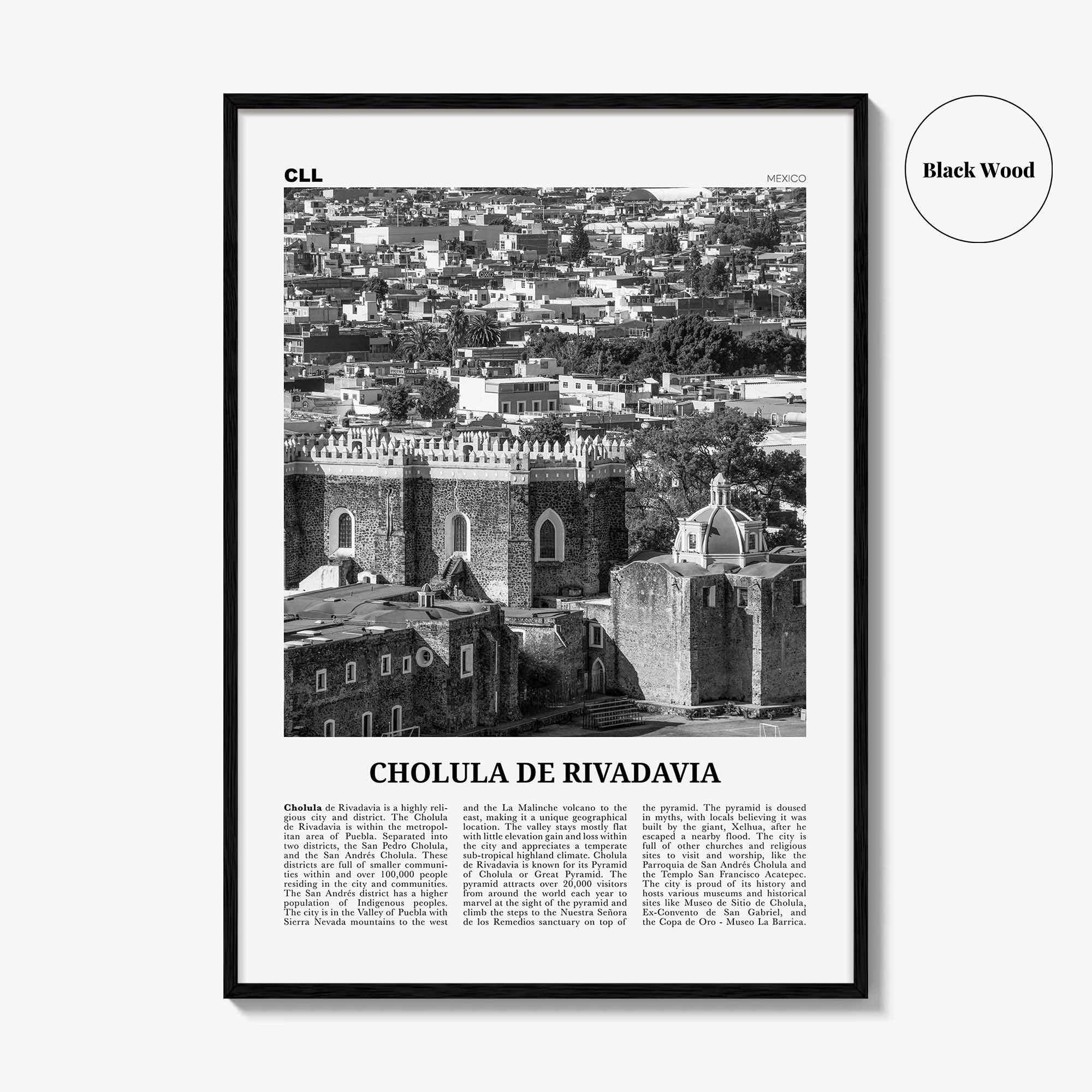 Cholula de Rivadavia Print Black and White, Cholula Wall Art, Cholula Poster, Cholula Photo, Cholula Wall Décor, Cholula Map, Mexico