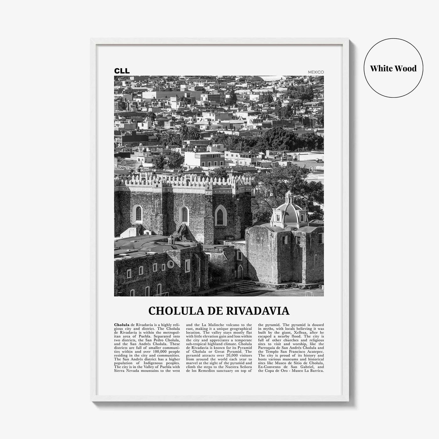 Cholula de Rivadavia Print Black and White, Cholula Wall Art, Cholula Poster, Cholula Photo, Cholula Wall Décor, Cholula Map, Mexico