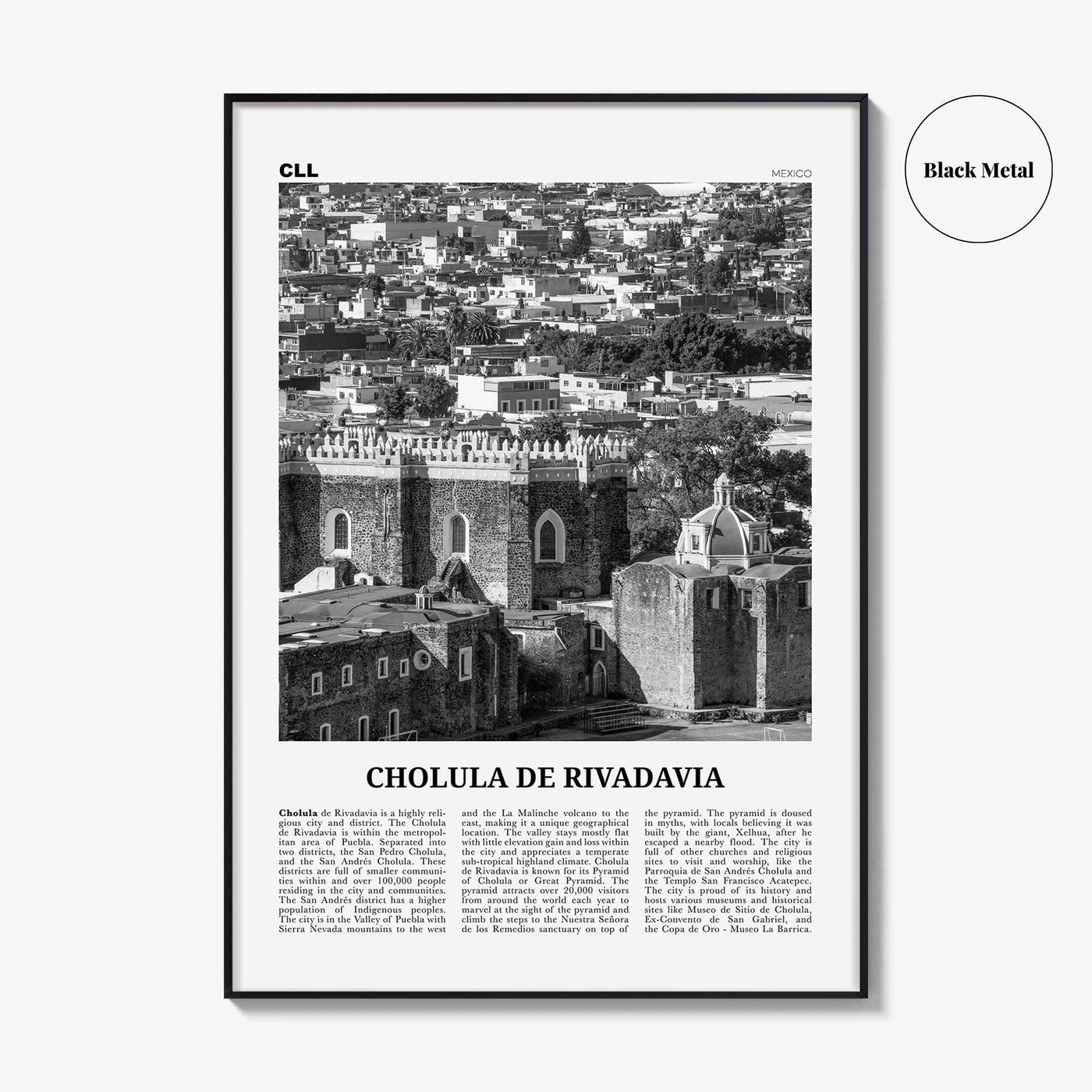 Cholula de Rivadavia Print Black and White, Cholula Wall Art, Cholula Poster, Cholula Photo, Cholula Wall Décor, Cholula Map, Mexico