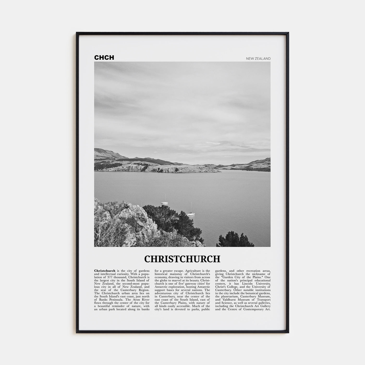 Christchurch Travel B&W No 1 Poster