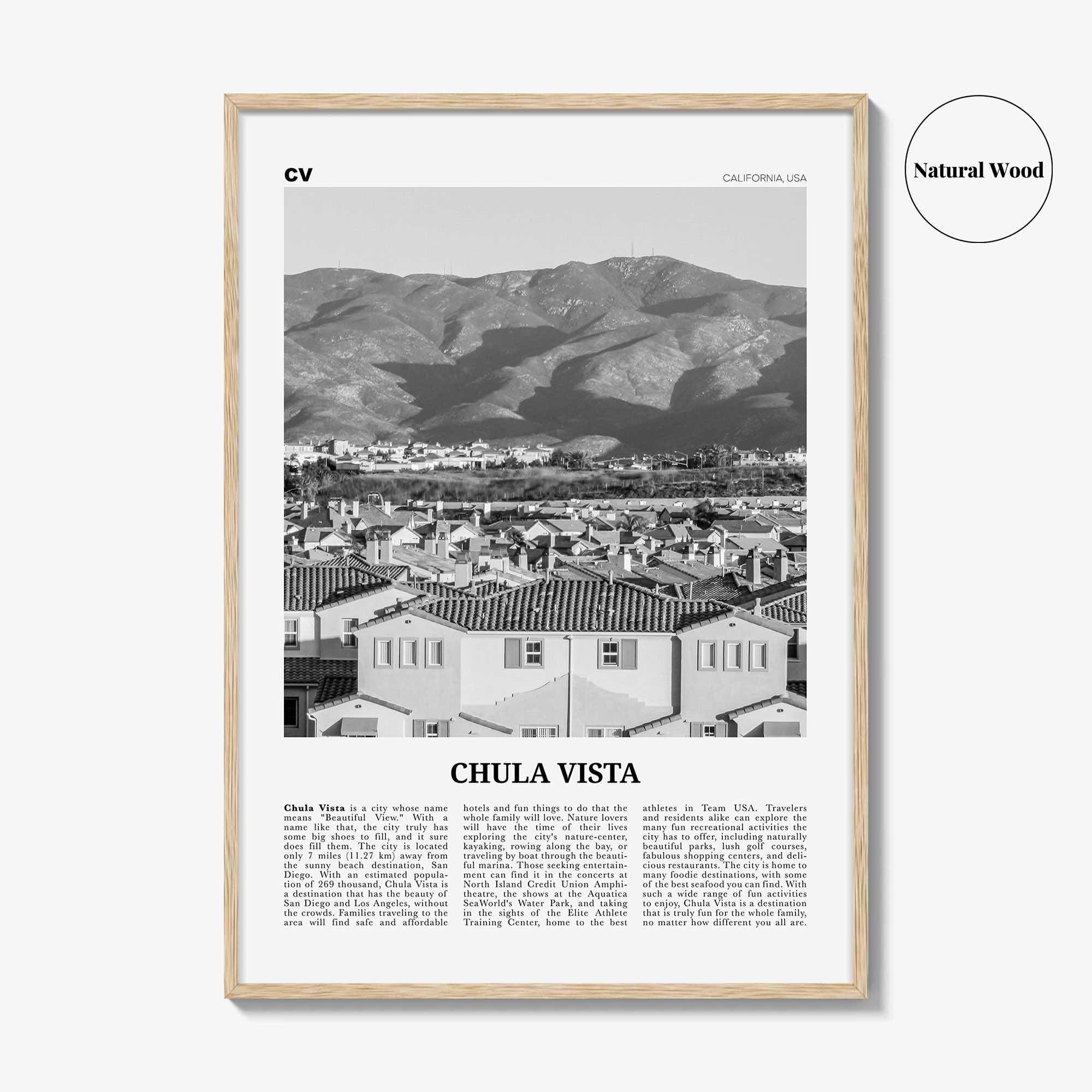 Chula Vista Print Black and White, Chula Vista Wall Art, Chula Vista Poster, Chula Vista Photo, Chula Vista Wall Décor, California, USA