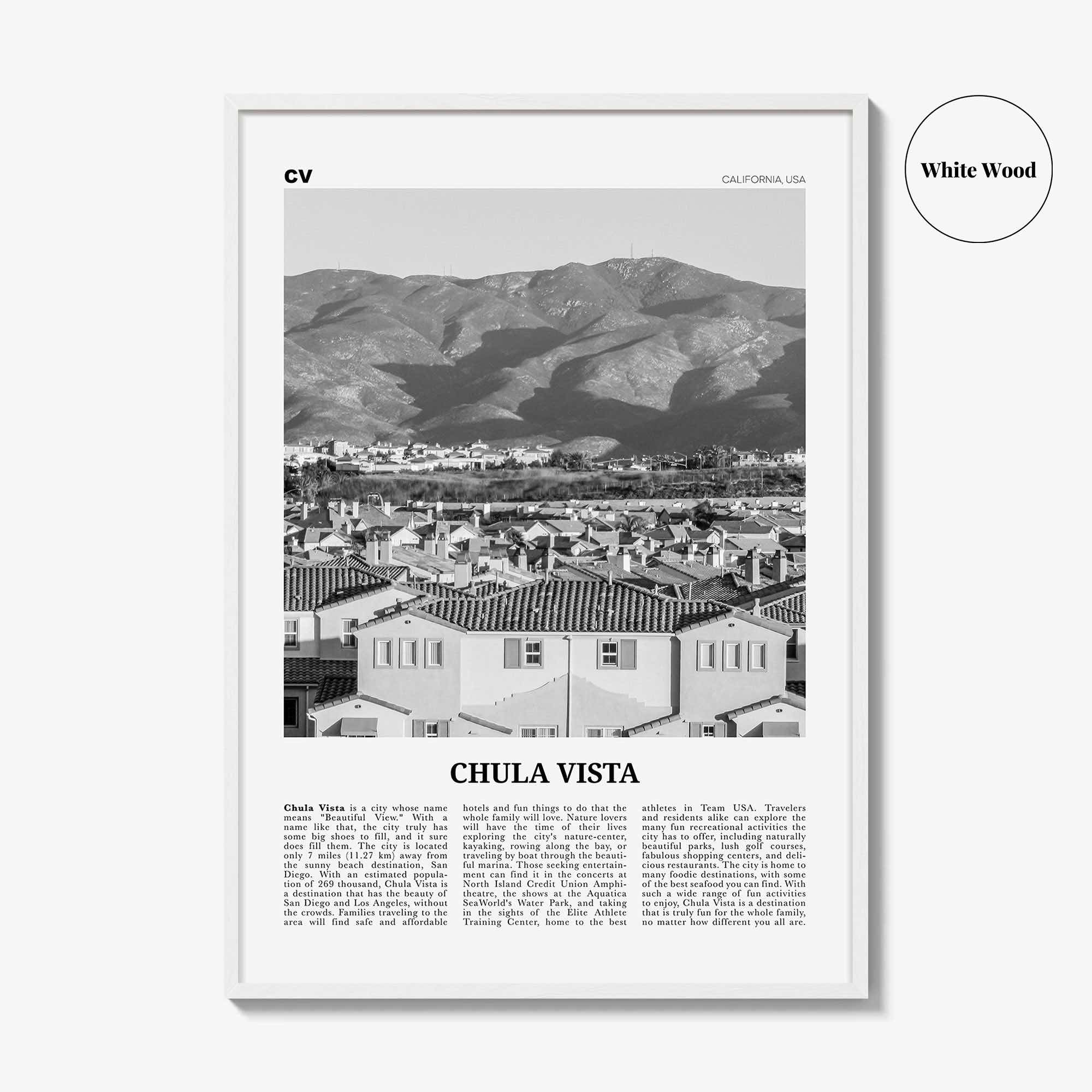 Chula Vista Print Black and White, Chula Vista Wall Art, Chula Vista Poster, Chula Vista Photo, Chula Vista Wall Décor, California, USA