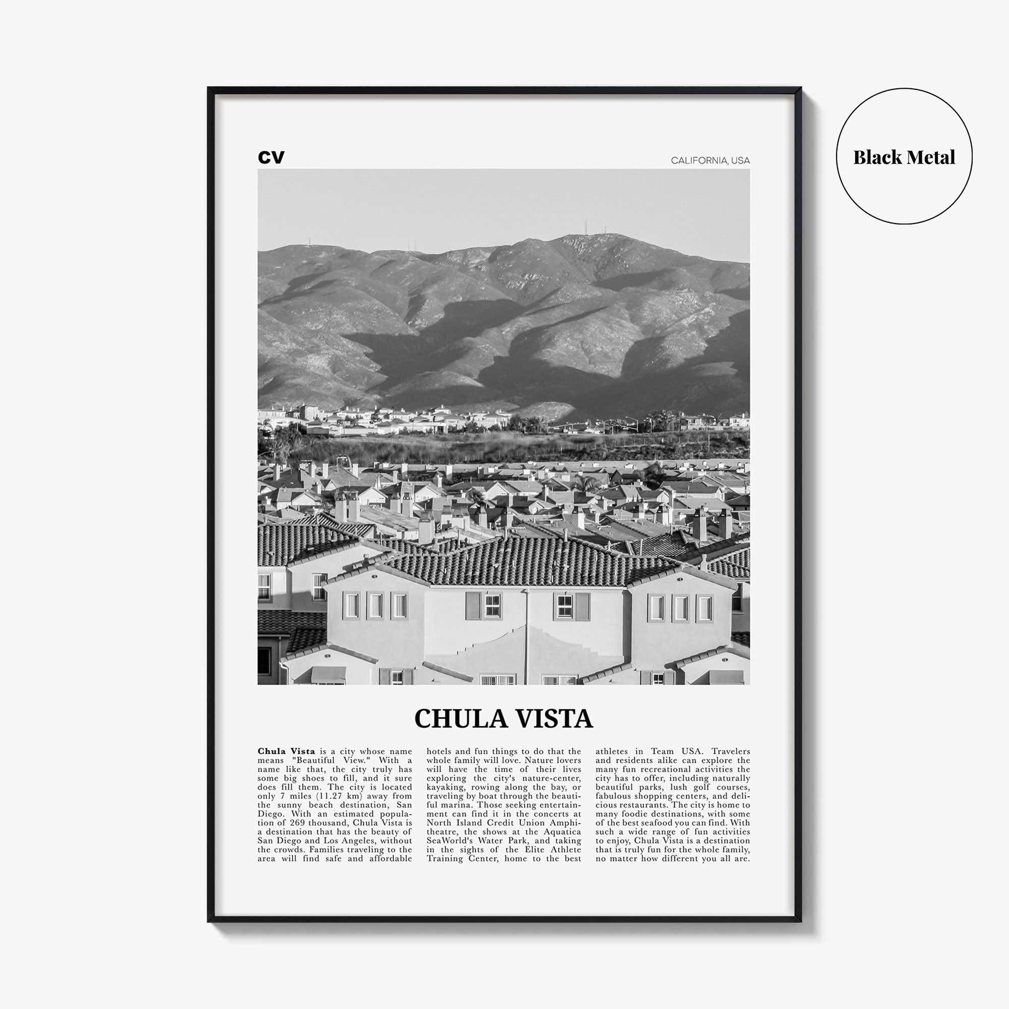 Chula Vista Print Black and White, Chula Vista Wall Art, Chula Vista Poster, Chula Vista Photo, Chula Vista Wall Décor, California, USA