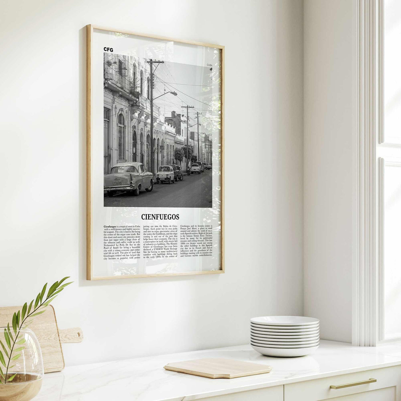 Cienfuegos Print Black and White, Cienfuegos Wall Art, Cienfuegos Poster, Cienfuegos Photo, Cienfuegos Wall Décor, Cienfuegos Map, Cuba