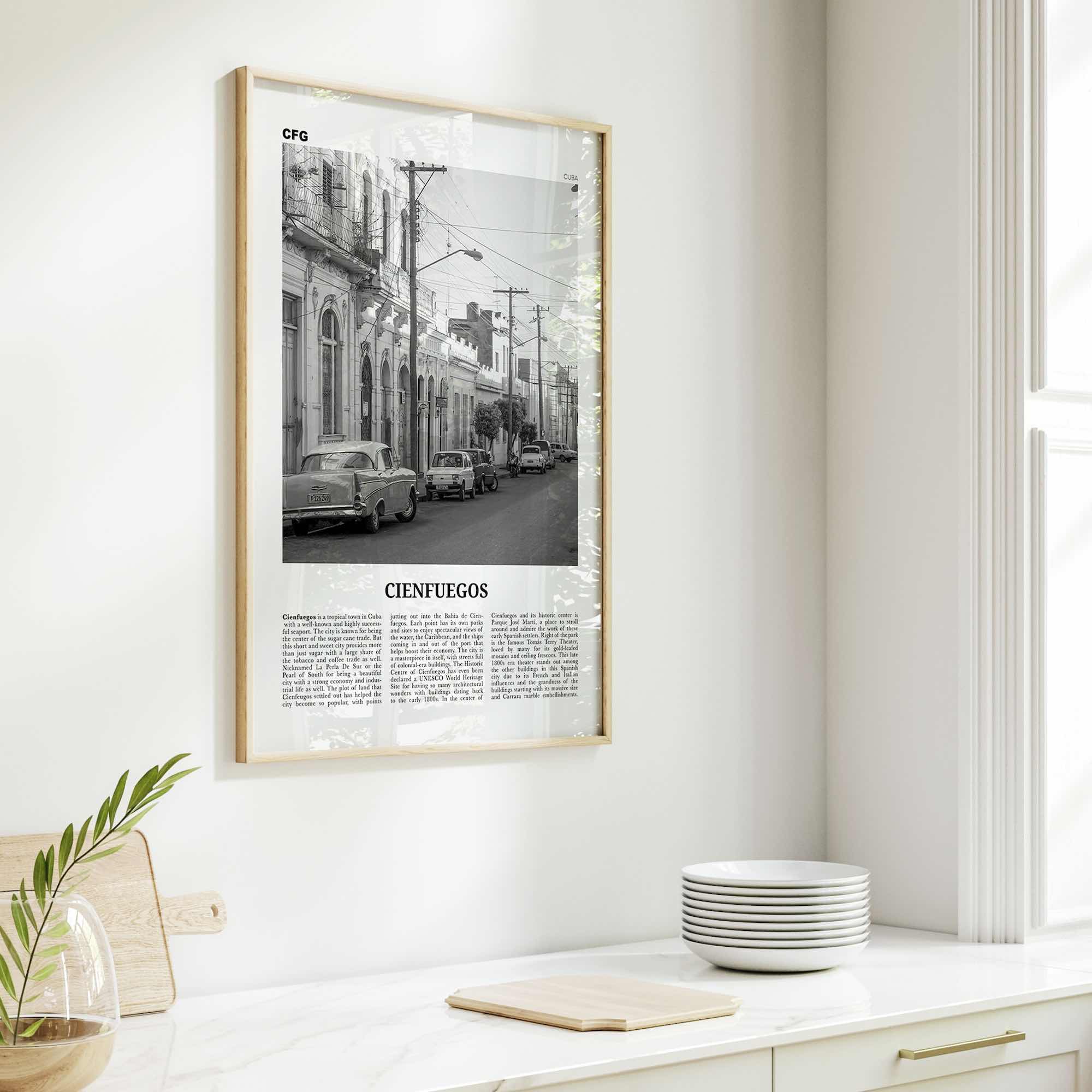 Cienfuegos Print Black and White, Cienfuegos Wall Art, Cienfuegos Poster, Cienfuegos Photo, Cienfuegos Wall Décor, Cienfuegos Map, Cuba