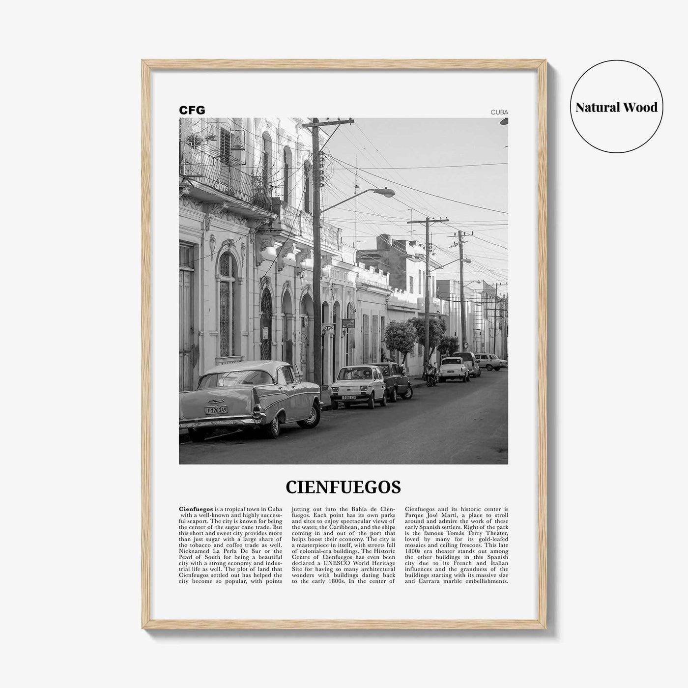 Cienfuegos Print Black and White, Cienfuegos Wall Art, Cienfuegos Poster, Cienfuegos Photo, Cienfuegos Wall Décor, Cienfuegos Map, Cuba