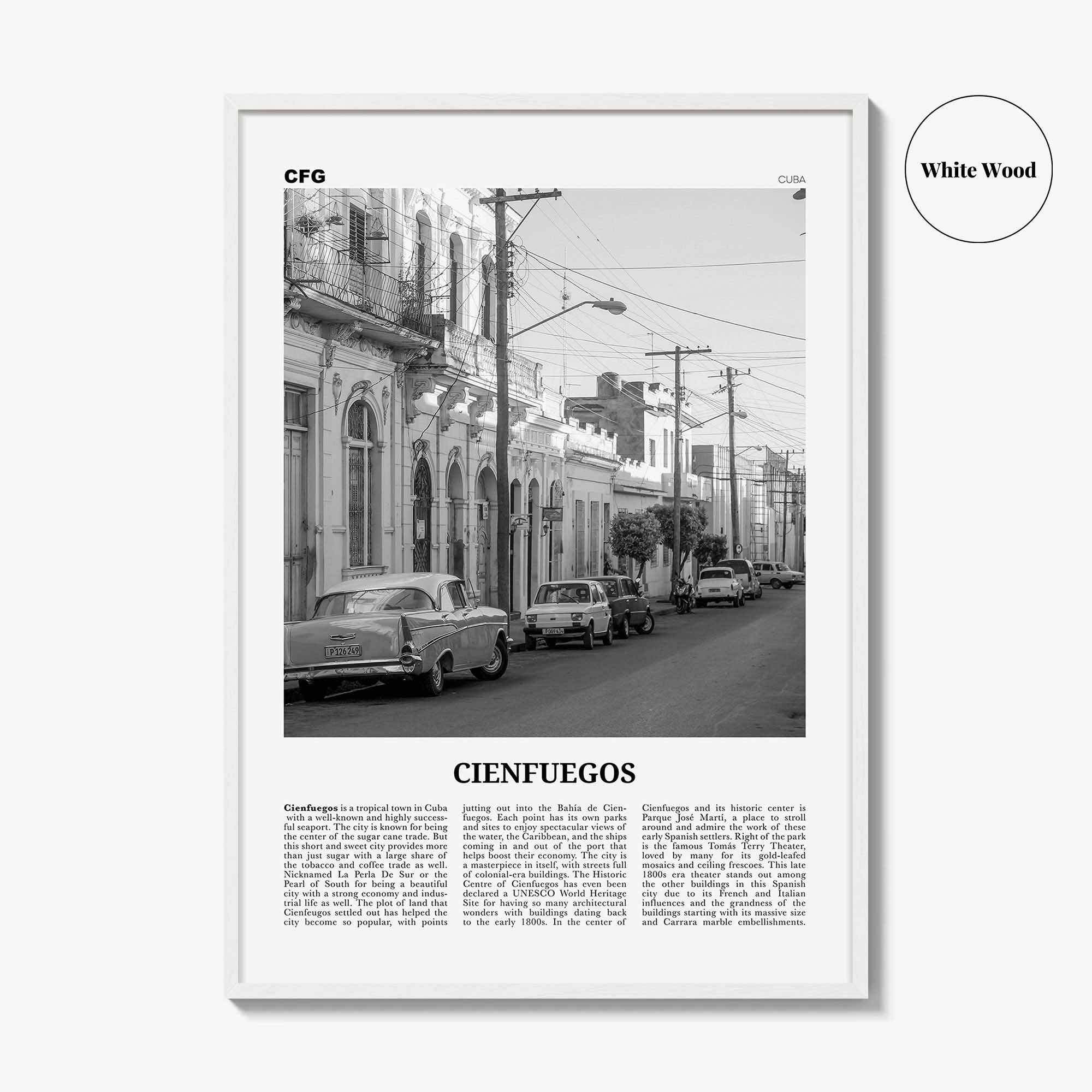Cienfuegos Print Black and White, Cienfuegos Wall Art, Cienfuegos Poster, Cienfuegos Photo, Cienfuegos Wall Décor, Cienfuegos Map, Cuba