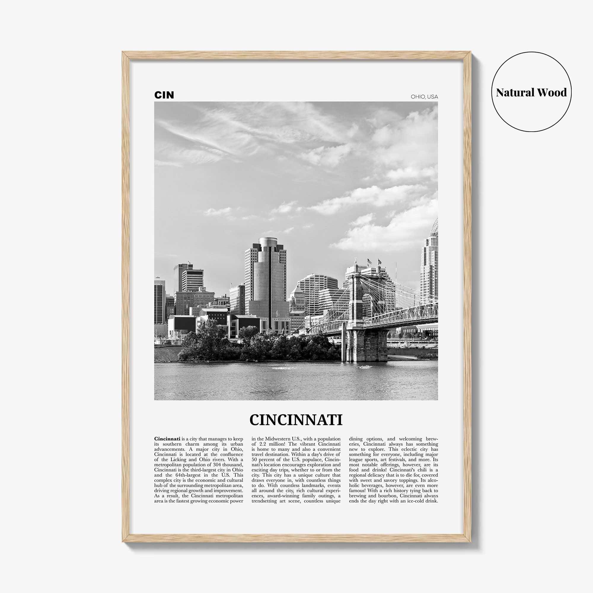 Cincinnati Print Black and White No 1, Cincinnati Wall Art, Cincinnati Poster, Cincinnati Photo, Ohio, USA, United States, North America