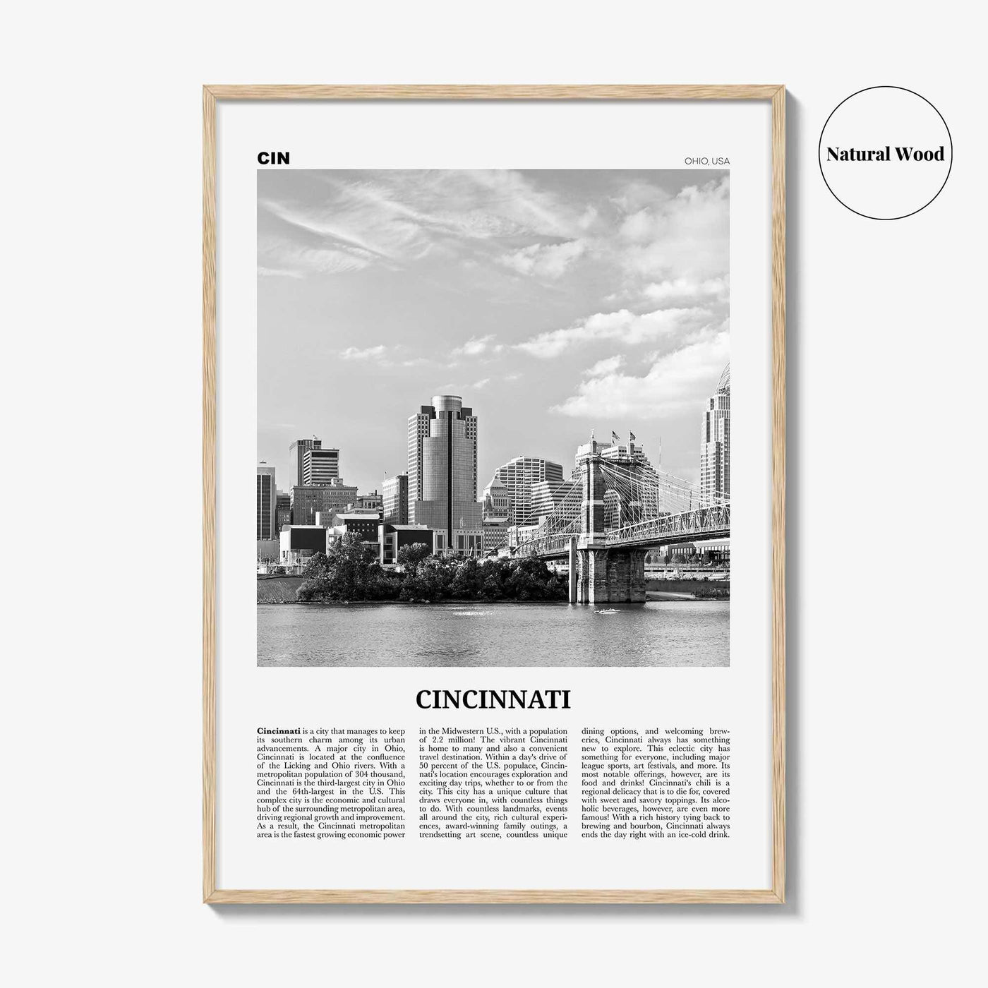 Cincinnati Print Black and White No 1, Cincinnati Wall Art, Cincinnati Poster, Cincinnati Photo, Ohio, USA, United States, North America