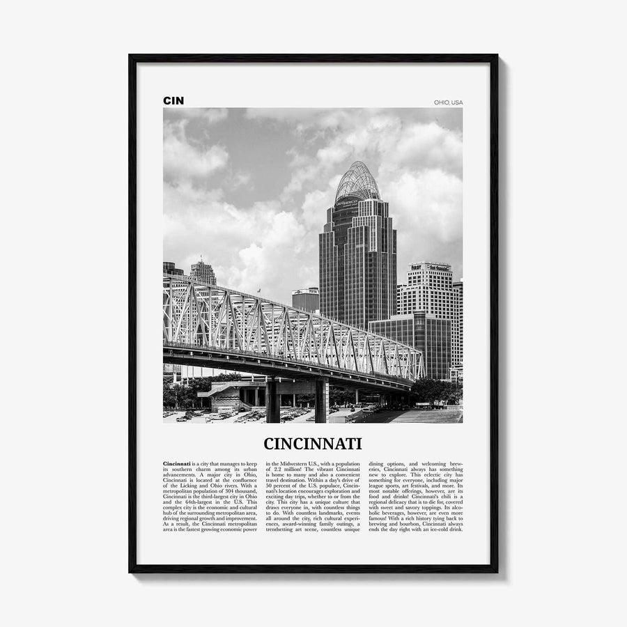 Cincinnati Print Black and White No 2, Cincinnati Wall Art, Cincinnati Poster, Cincinnati Photo, Ohio, USA, United States, North America