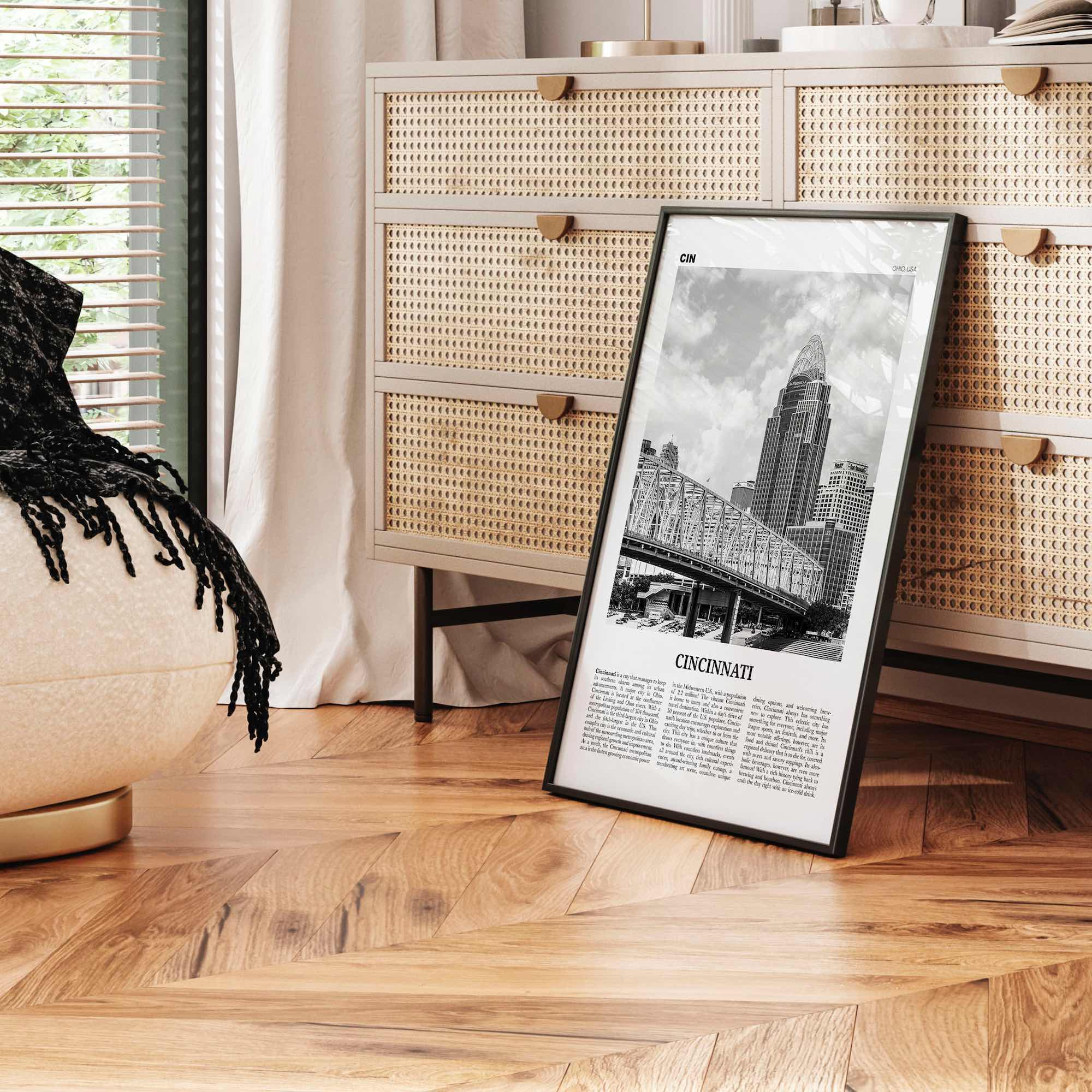 Cincinnati Print Black and White No 2, Cincinnati Wall Art, Cincinnati Poster, Cincinnati Photo, Ohio, USA, United States, North America