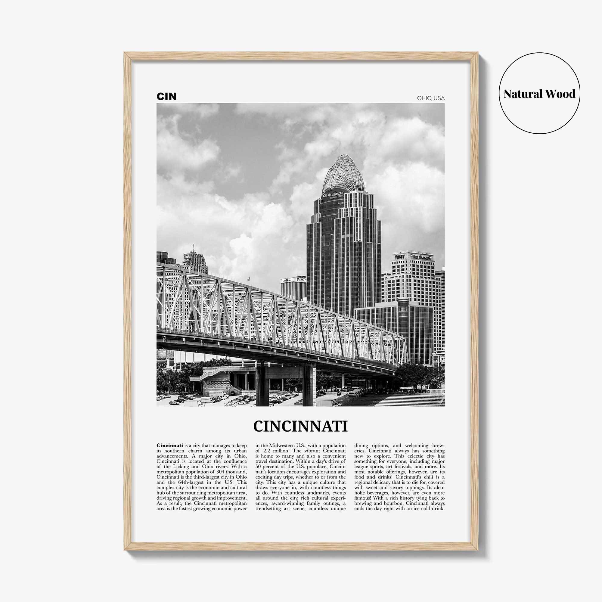 Cincinnati Print Black and White No 2, Cincinnati Wall Art, Cincinnati Poster, Cincinnati Photo, Ohio, USA, United States, North America