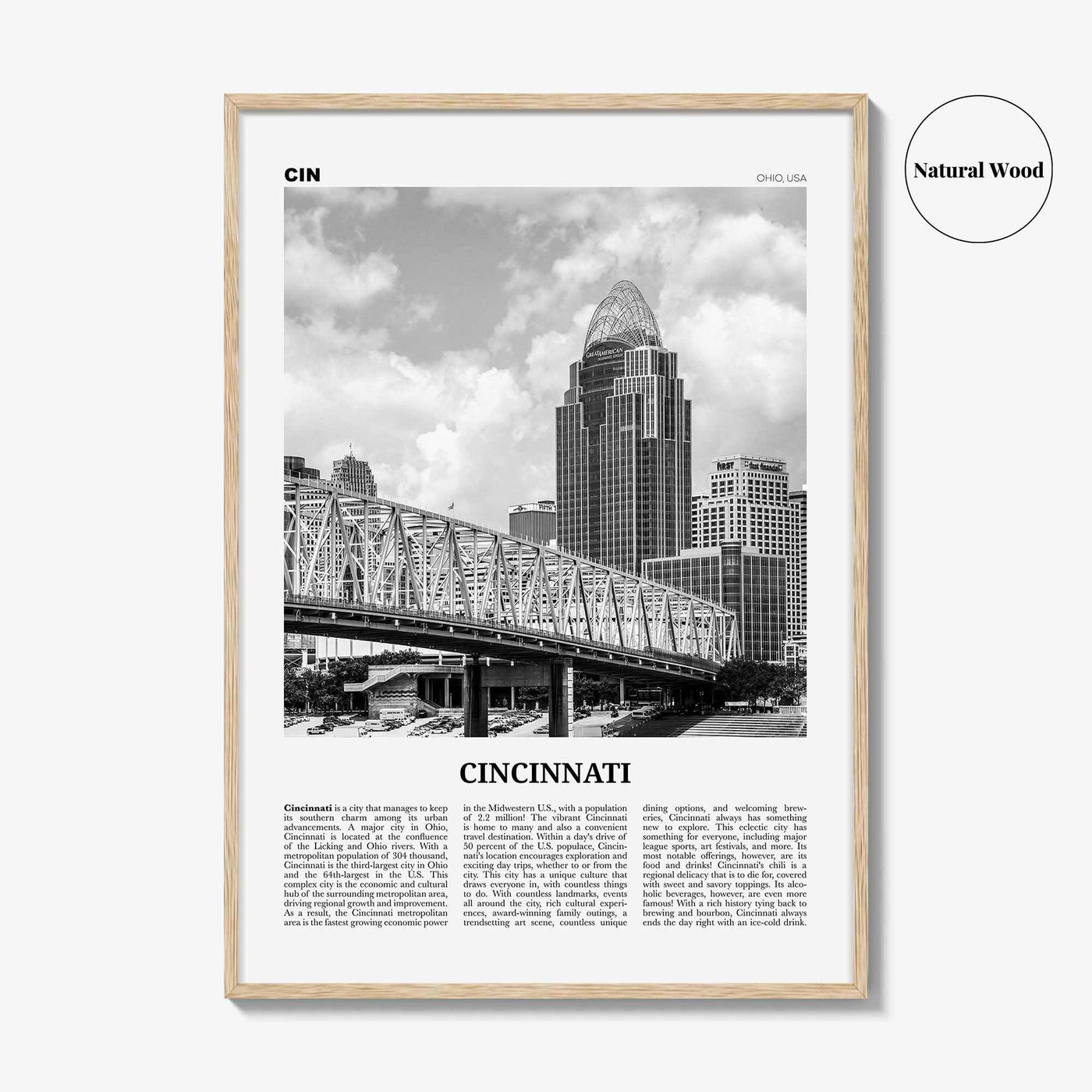 Cincinnati Print Black and White No 2, Cincinnati Wall Art, Cincinnati Poster, Cincinnati Photo, Ohio, USA, United States, North America