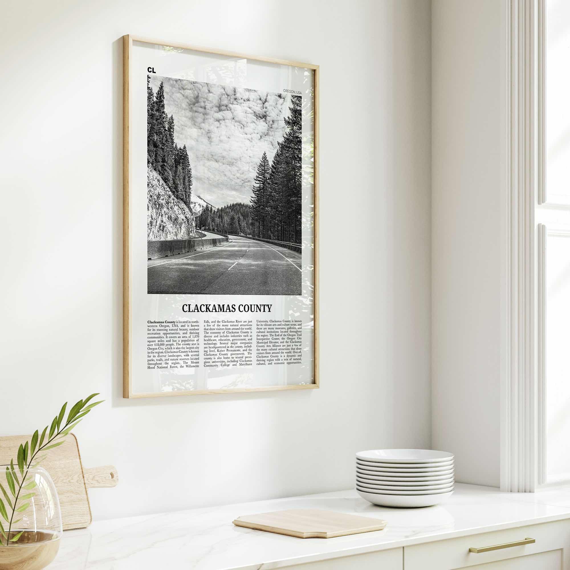 Clackamas County Print Black and White, Clackamas County Wall Art, Clackamas Poster, Clackamas Photo, Clackamas Wall Décor, Clackamas Map