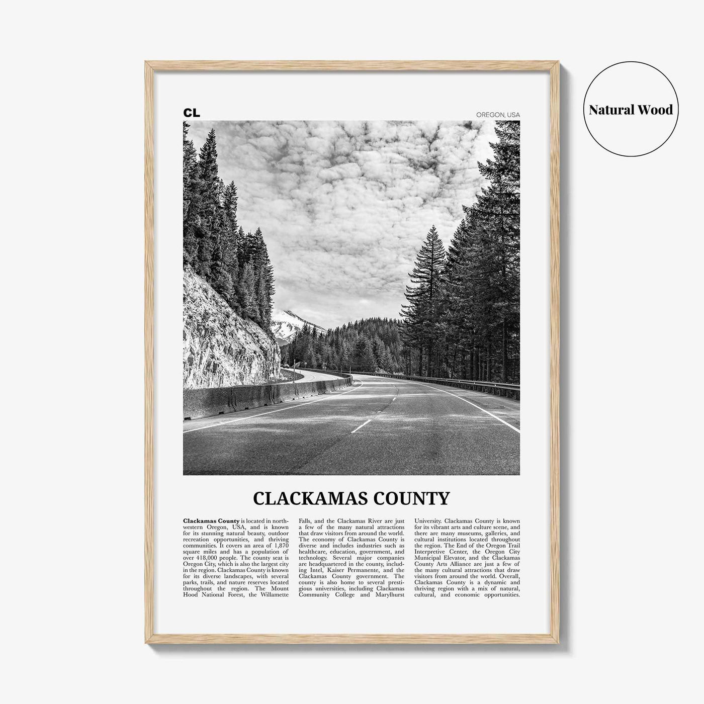 Clackamas County Print Black and White, Clackamas County Wall Art, Clackamas Poster, Clackamas Photo, Clackamas Wall Décor, Clackamas Map