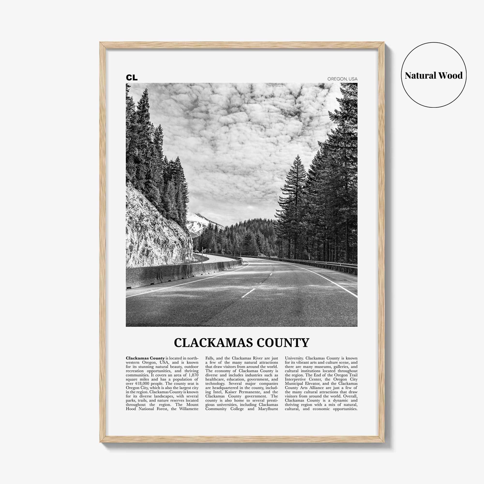 Clackamas County Print Black and White, Clackamas County Wall Art, Clackamas Poster, Clackamas Photo, Clackamas Wall Décor, Clackamas Map