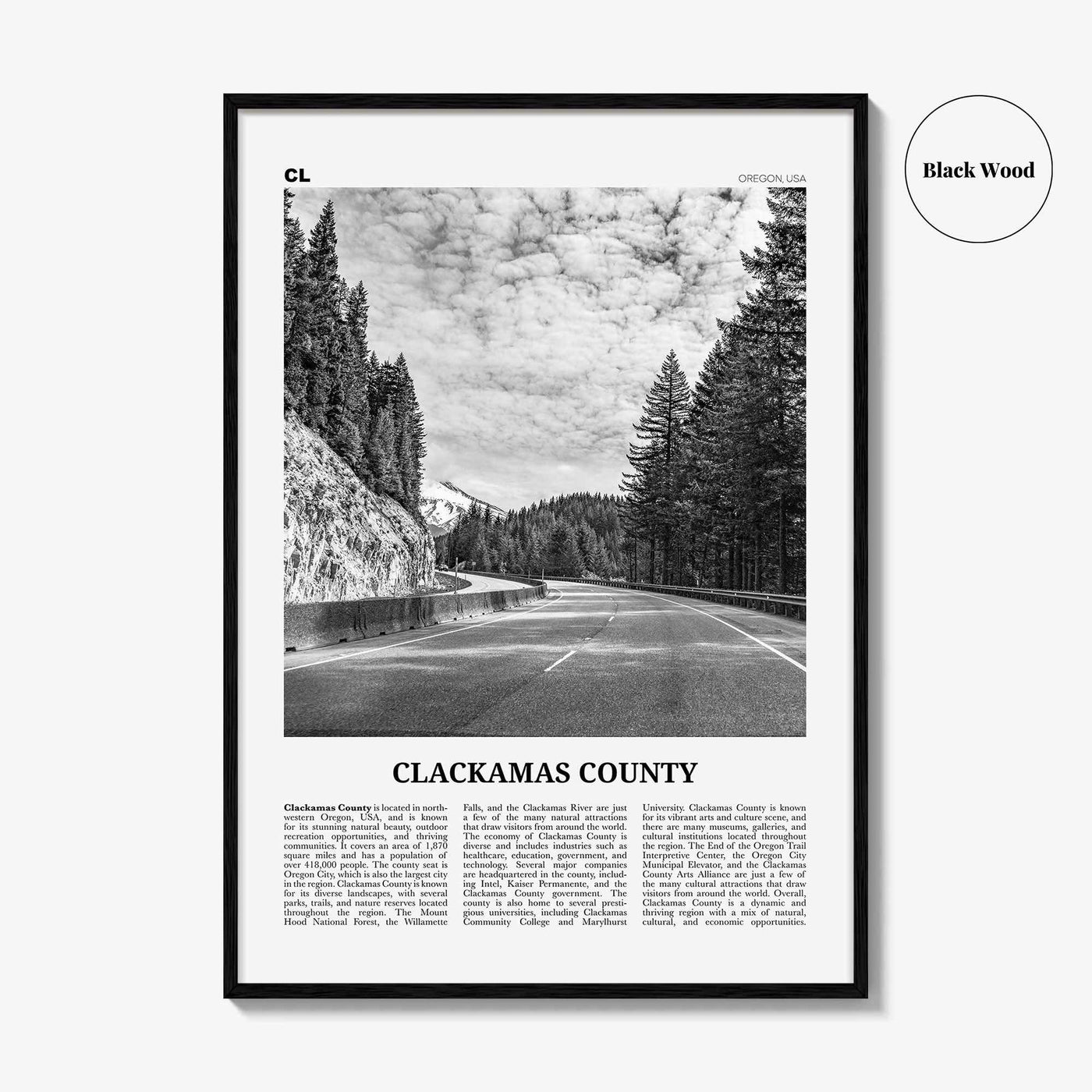 Clackamas County Print Black and White, Clackamas County Wall Art, Clackamas Poster, Clackamas Photo, Clackamas Wall Décor, Clackamas Map