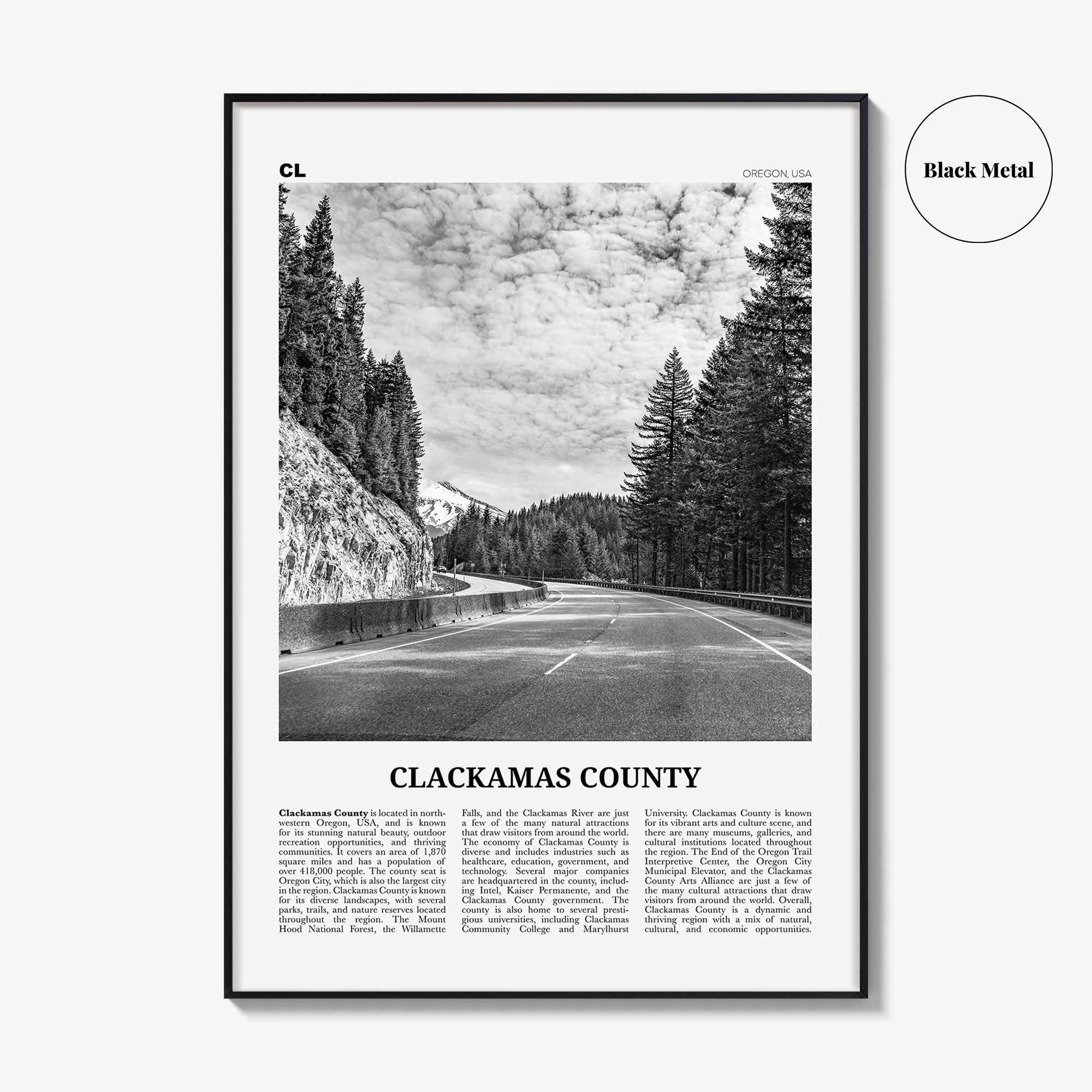 Clackamas County Print Black and White, Clackamas County Wall Art, Clackamas Poster, Clackamas Photo, Clackamas Wall Décor, Clackamas Map