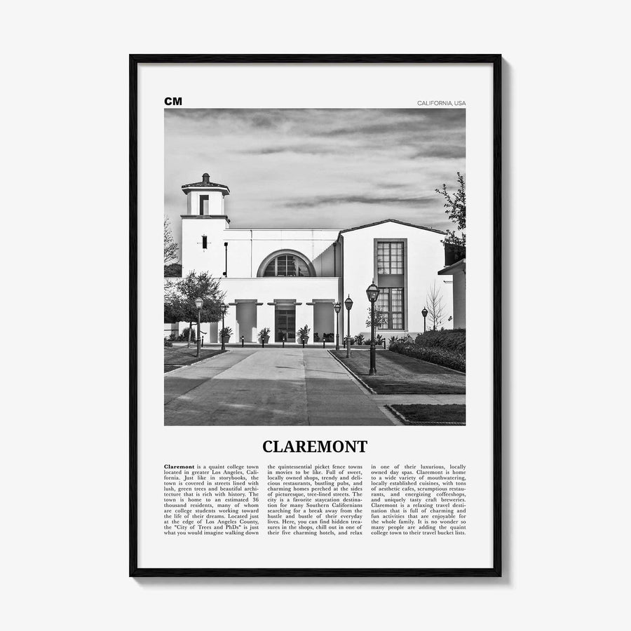 Claremont Print Black and White, Claremont Wall Art, Claremont Poster, Claremont Photo, Claremont Wall Décor, California, USA, United States
