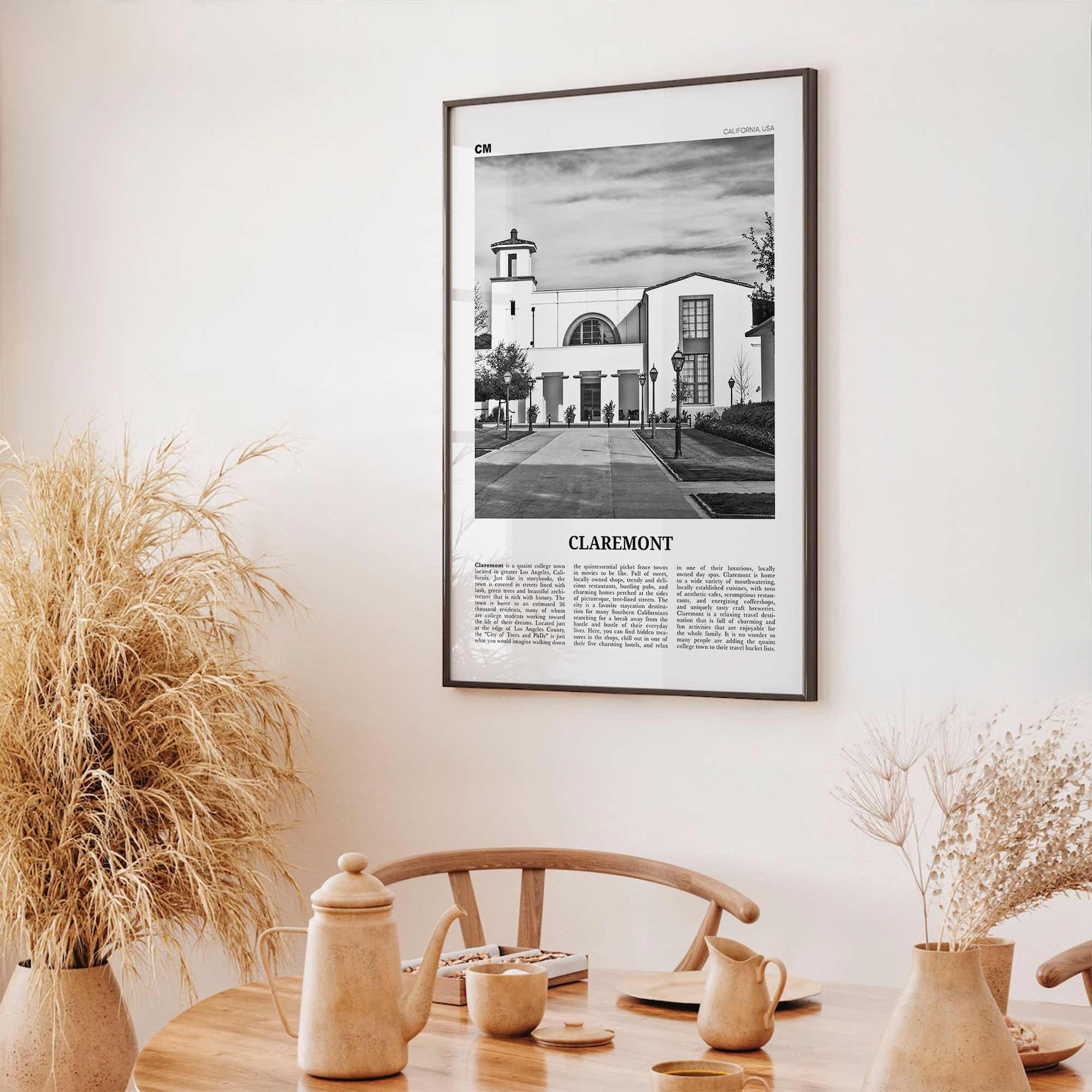 Claremont Print Black and White, Claremont Wall Art, Claremont Poster, Claremont Photo, Claremont Wall Décor, California, USA, United States