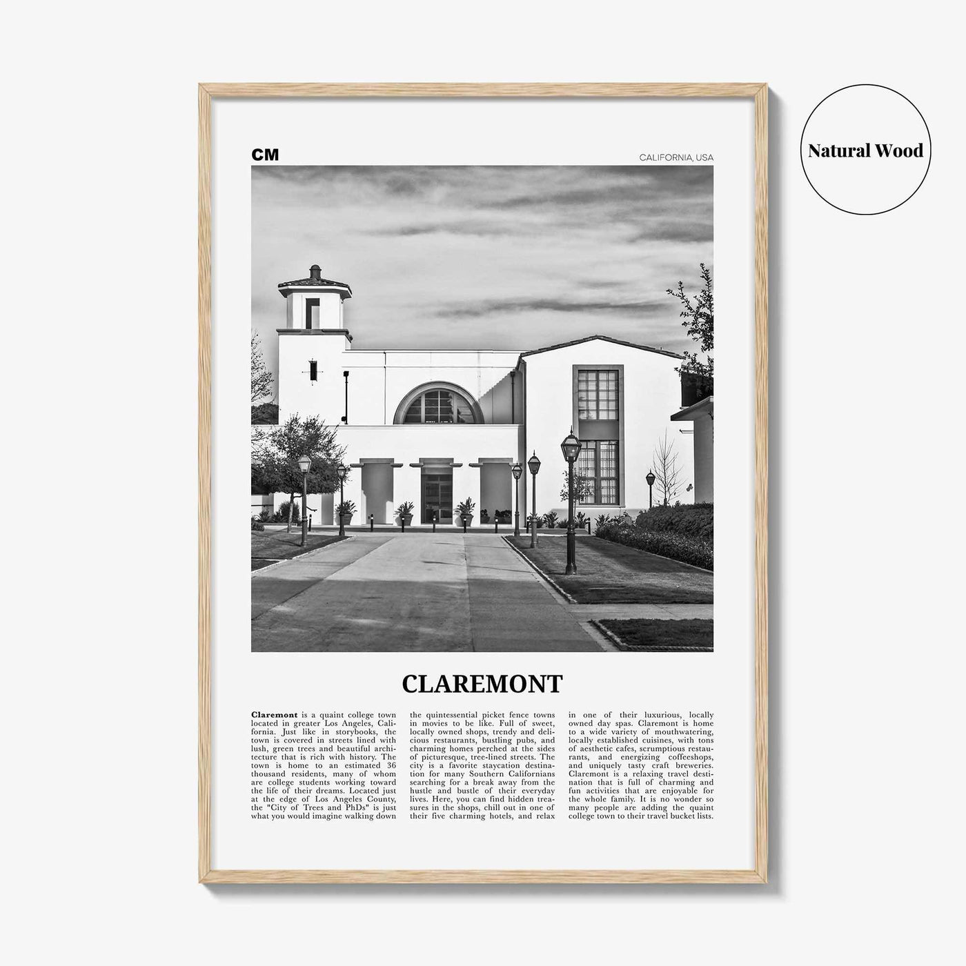 Claremont Print Black and White, Claremont Wall Art, Claremont Poster, Claremont Photo, Claremont Wall Décor, California, USA, United States