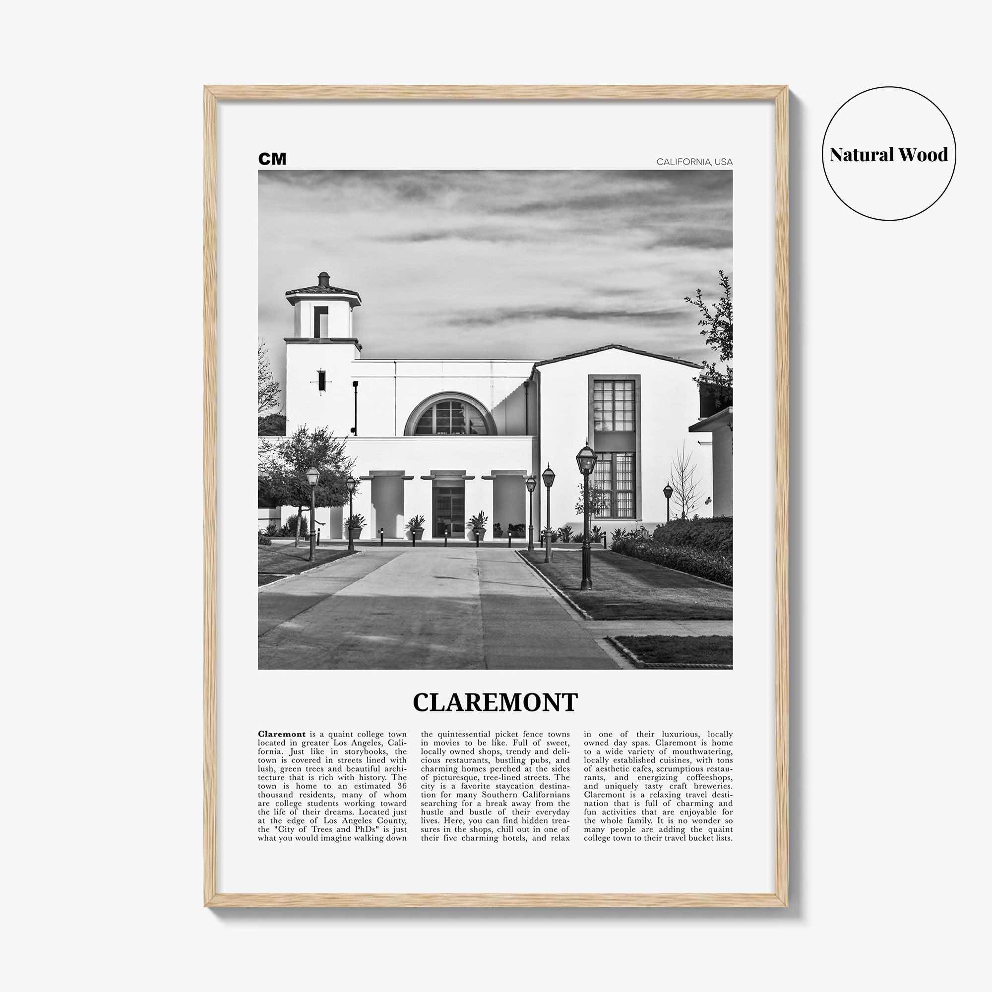 Claremont Print Black and White, Claremont Wall Art, Claremont Poster, Claremont Photo, Claremont Wall Décor, California, USA, United States
