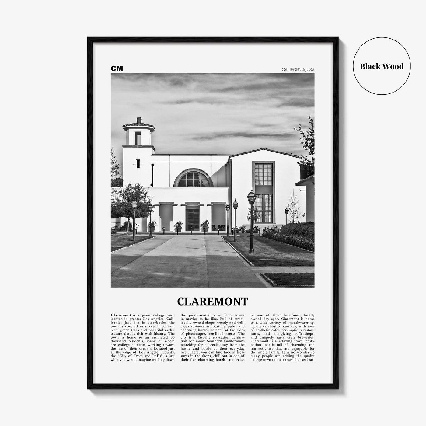 Claremont Print Black and White, Claremont Wall Art, Claremont Poster, Claremont Photo, Claremont Wall Décor, California, USA, United States