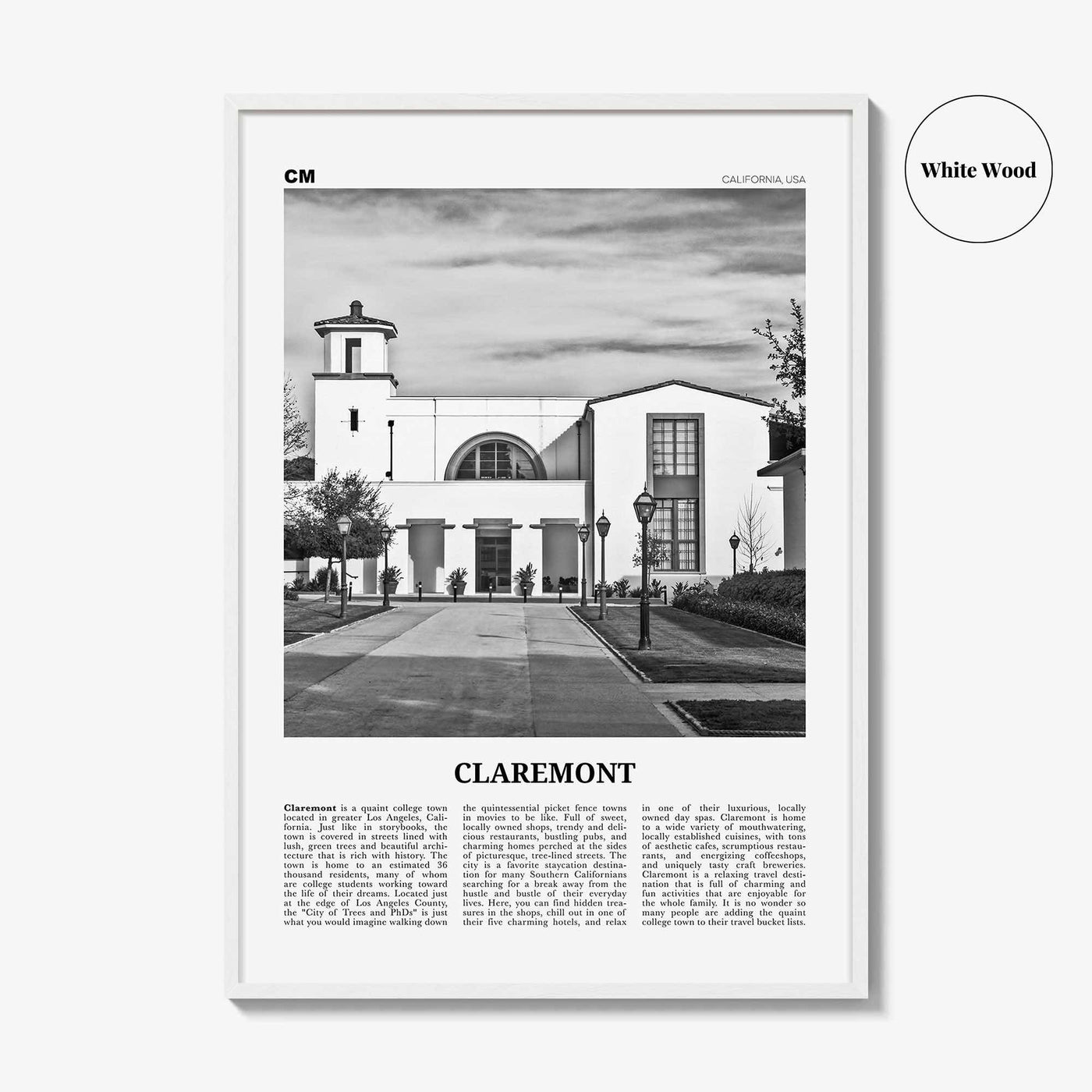 Claremont Print Black and White, Claremont Wall Art, Claremont Poster, Claremont Photo, Claremont Wall Décor, California, USA, United States