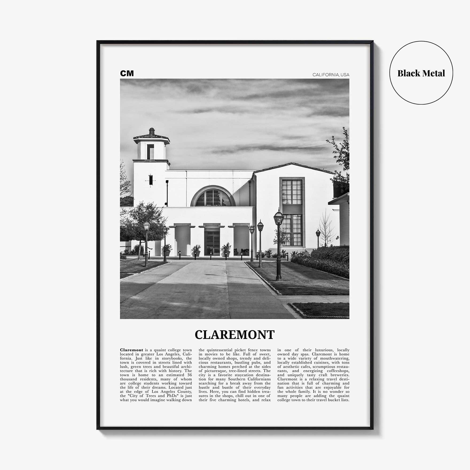 Claremont Print Black and White, Claremont Wall Art, Claremont Poster, Claremont Photo, Claremont Wall Décor, California, USA, United States