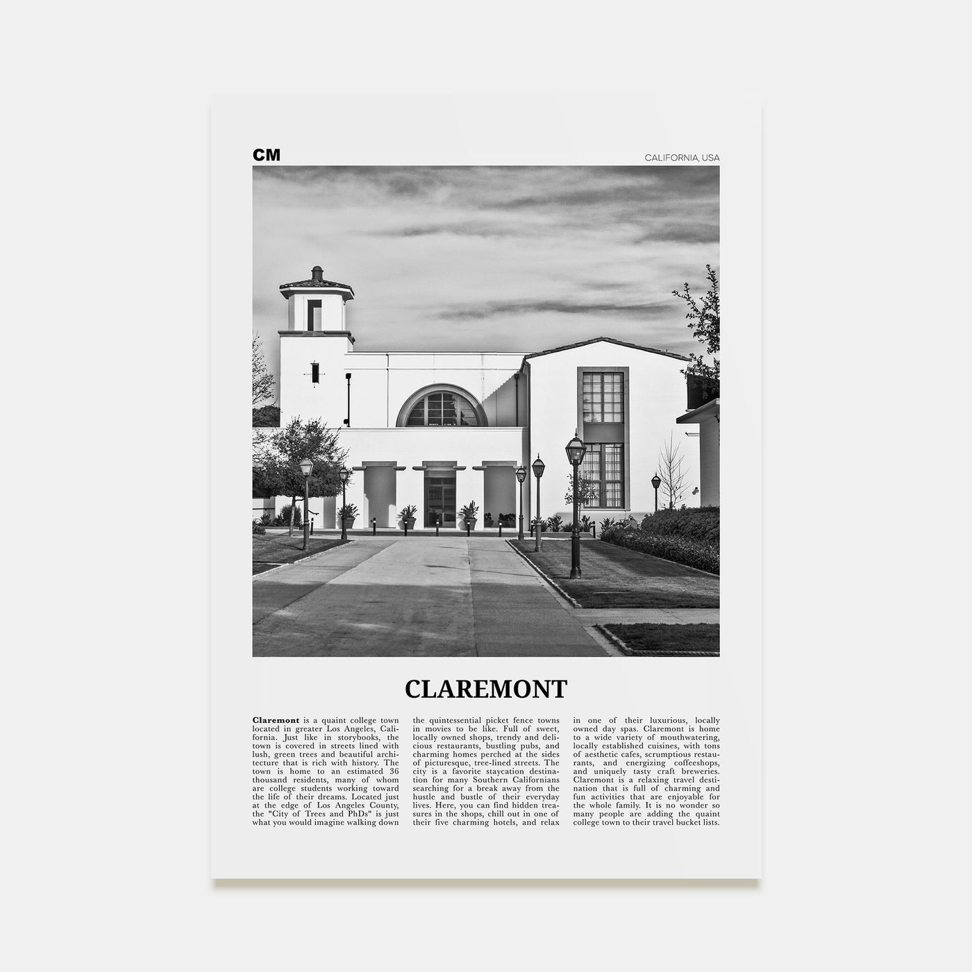 Claremont Travel B&W Poster