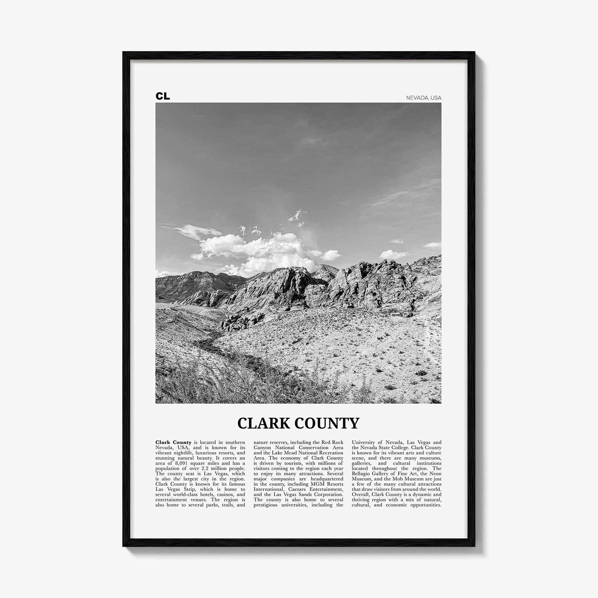 Clark County Print Black and White, Clark County Wall Art, Clark County Poster, Clark County Photo, Clark County Wall Décor, Clark Map