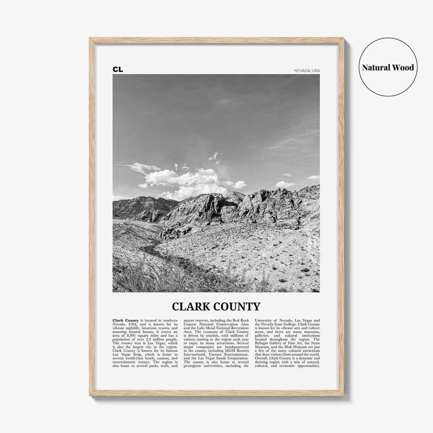 Clark County Print Black and White, Clark County Wall Art, Clark County Poster, Clark County Photo, Clark County Wall Décor, Clark Map
