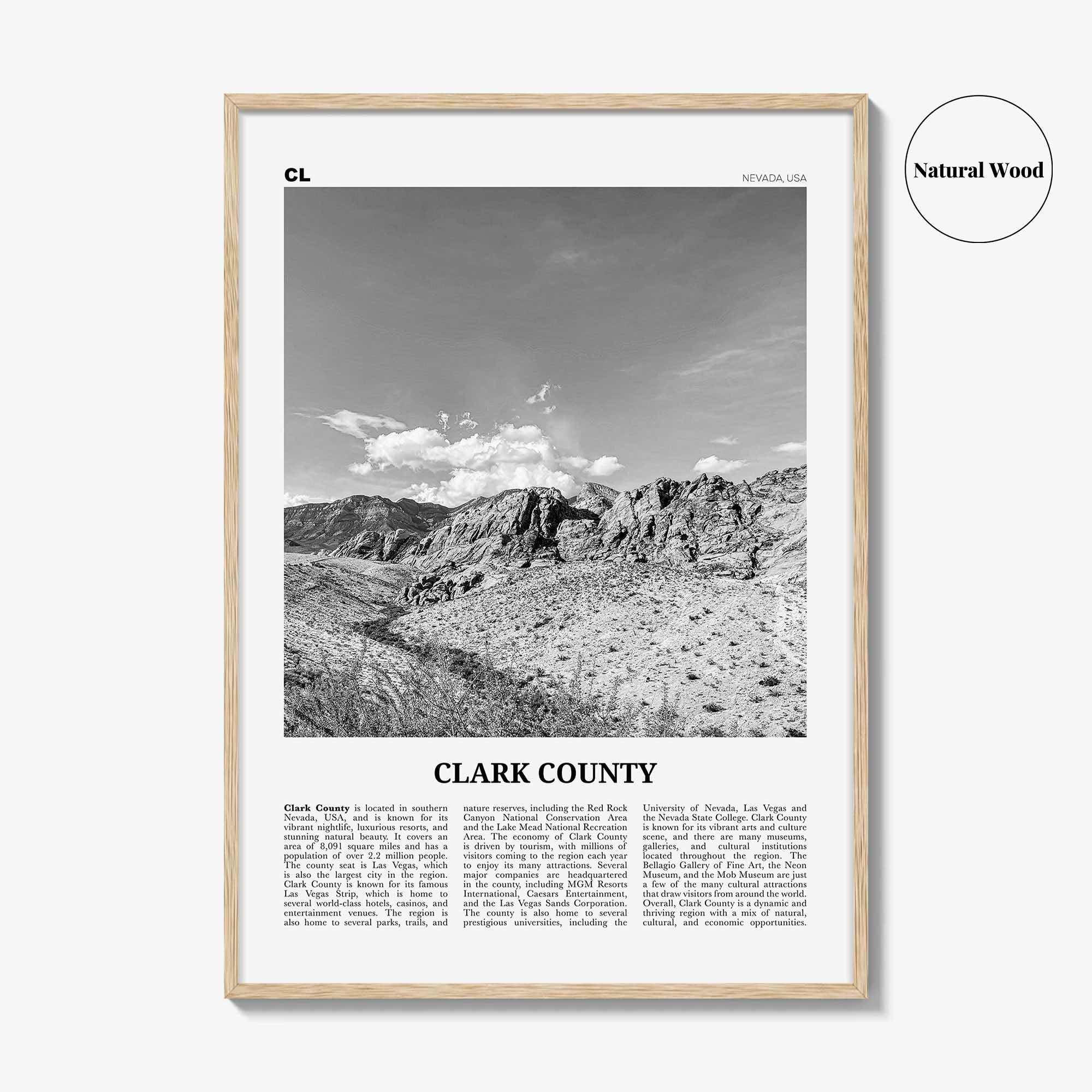 Clark County Print Black and White, Clark County Wall Art, Clark County Poster, Clark County Photo, Clark County Wall Décor, Clark Map