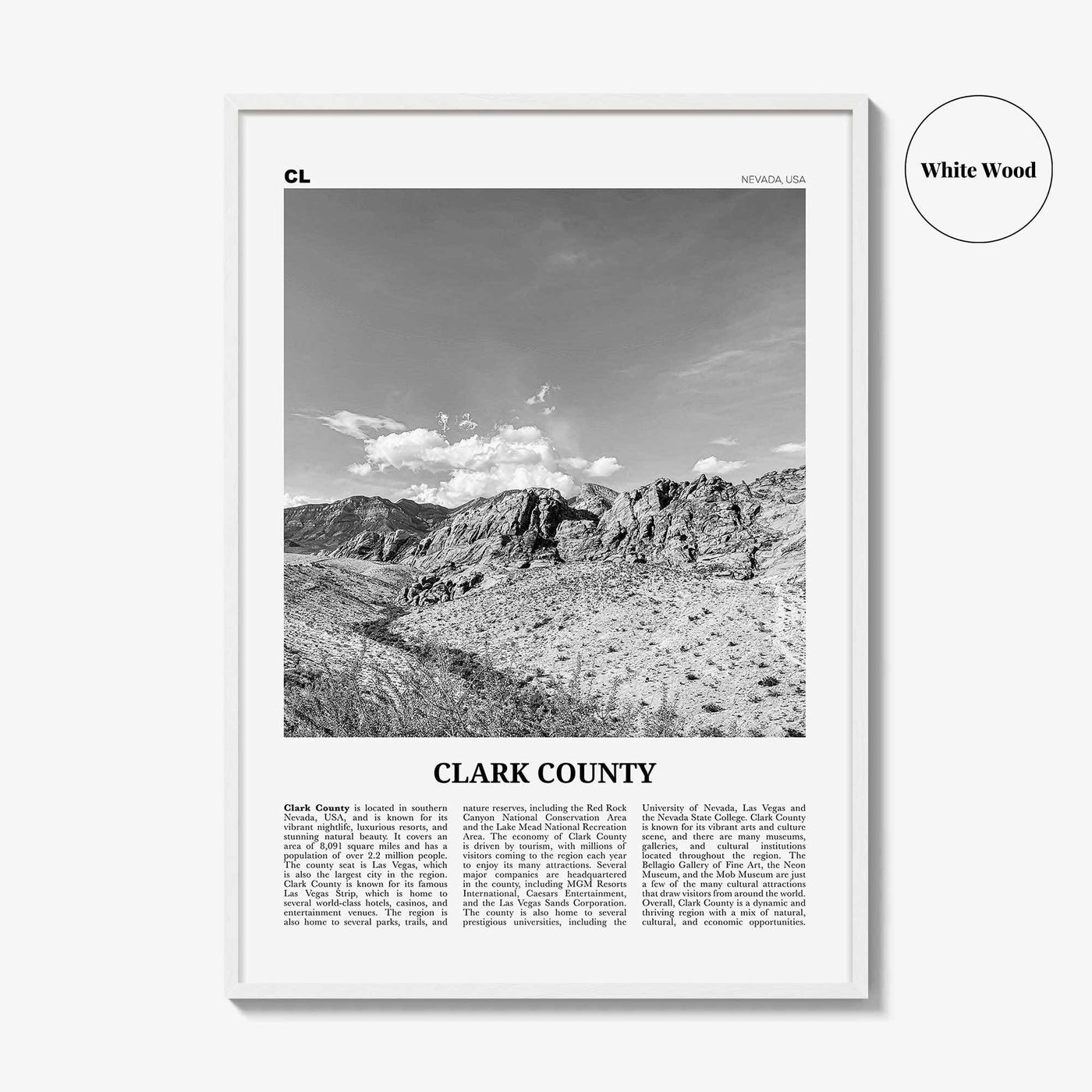 Clark County Print Black and White, Clark County Wall Art, Clark County Poster, Clark County Photo, Clark County Wall Décor, Clark Map
