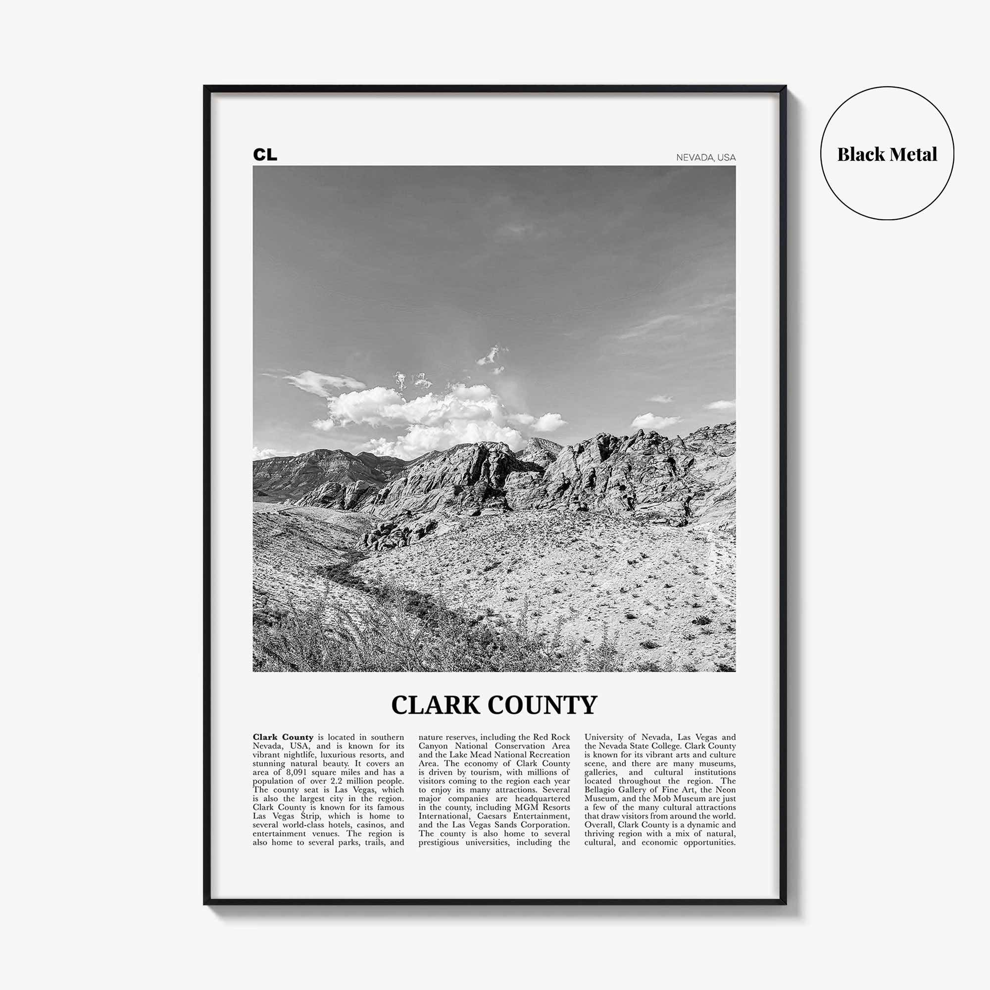 Clark County Print Black and White, Clark County Wall Art, Clark County Poster, Clark County Photo, Clark County Wall Décor, Clark Map