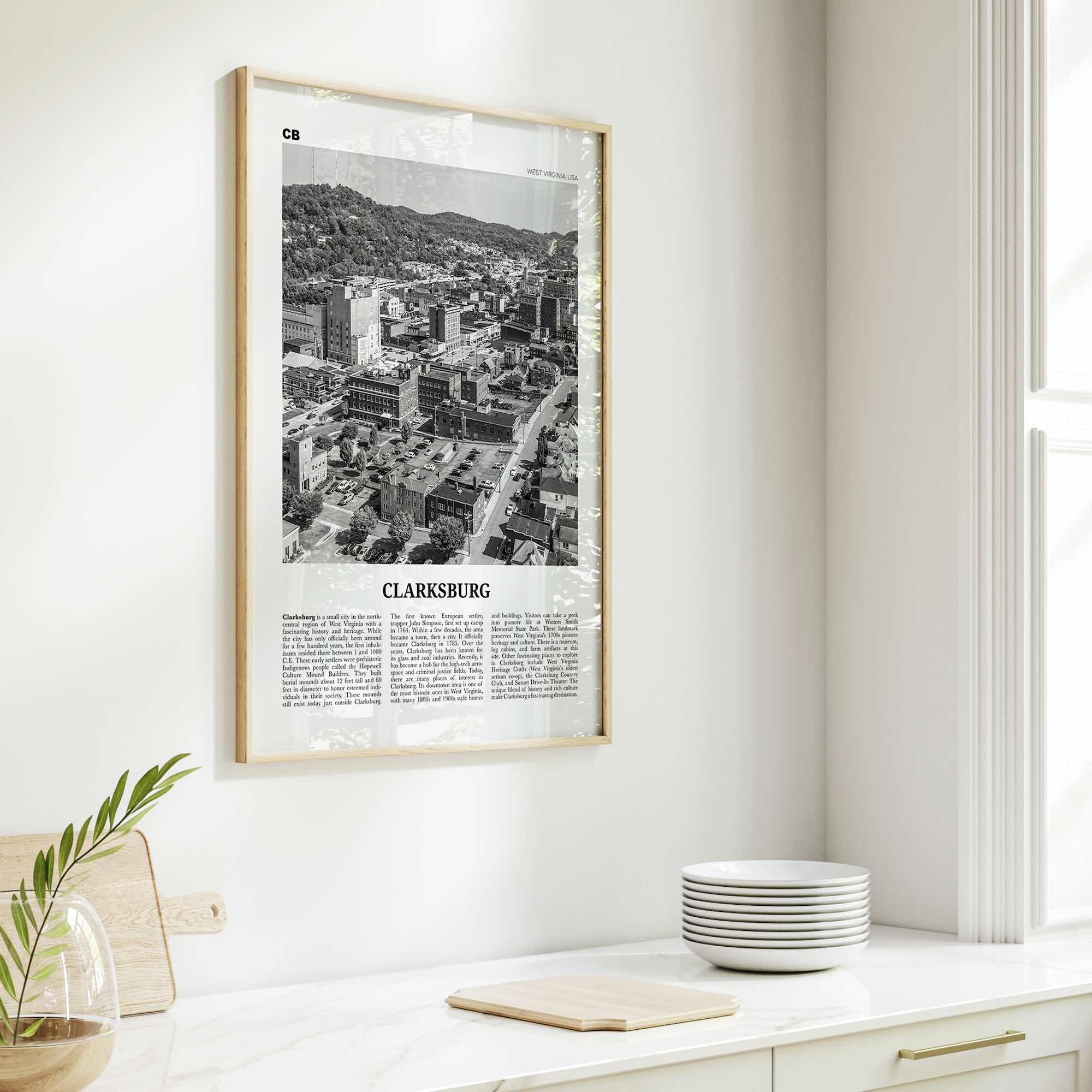 Clarksburg Print Black and White, Clarksburg Wall Art, Clarksburg Poster, Clarksburg Photo, Clarksburg Wall Décor, West Virginia, USA