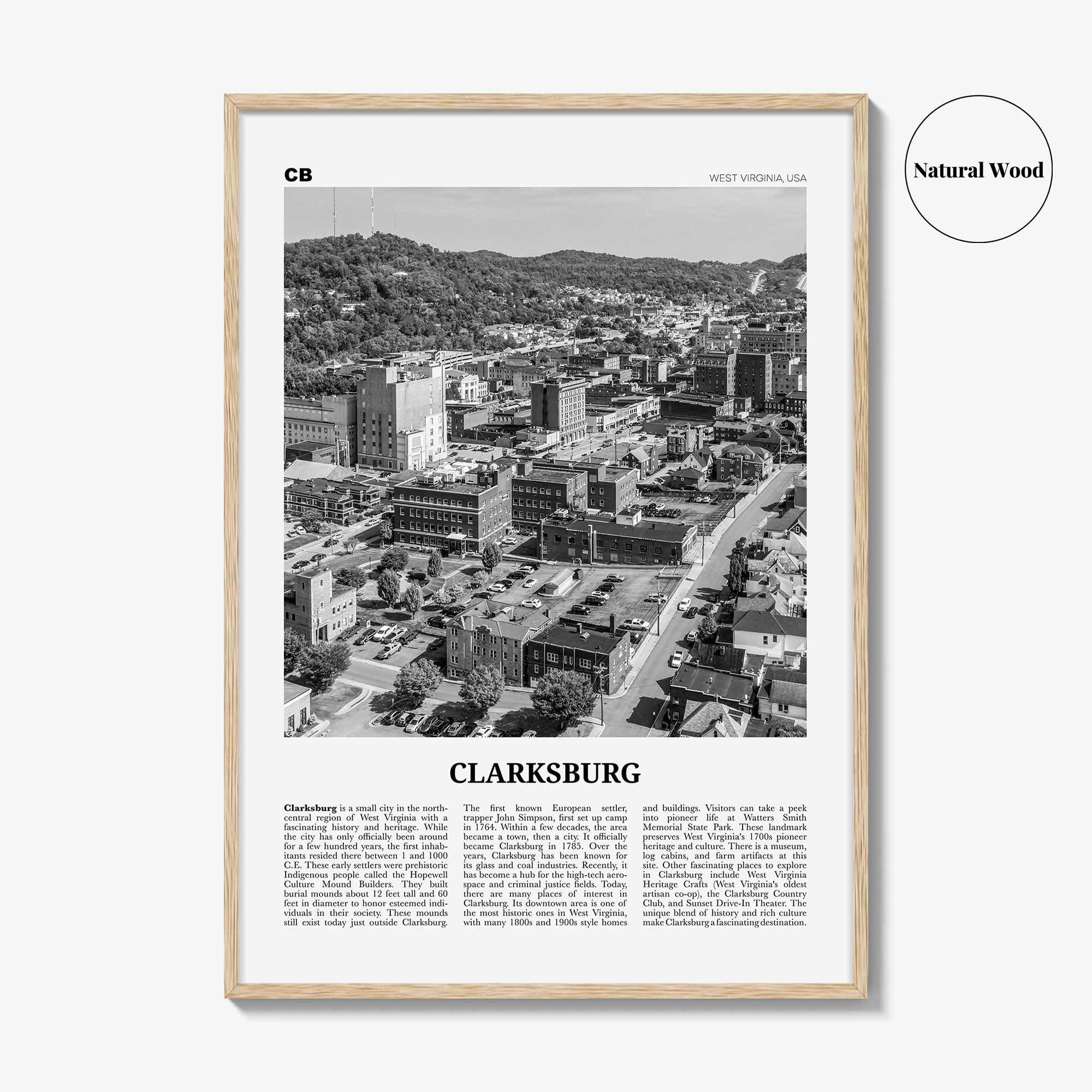Clarksburg Print Black and White, Clarksburg Wall Art, Clarksburg Poster, Clarksburg Photo, Clarksburg Wall Décor, West Virginia, USA