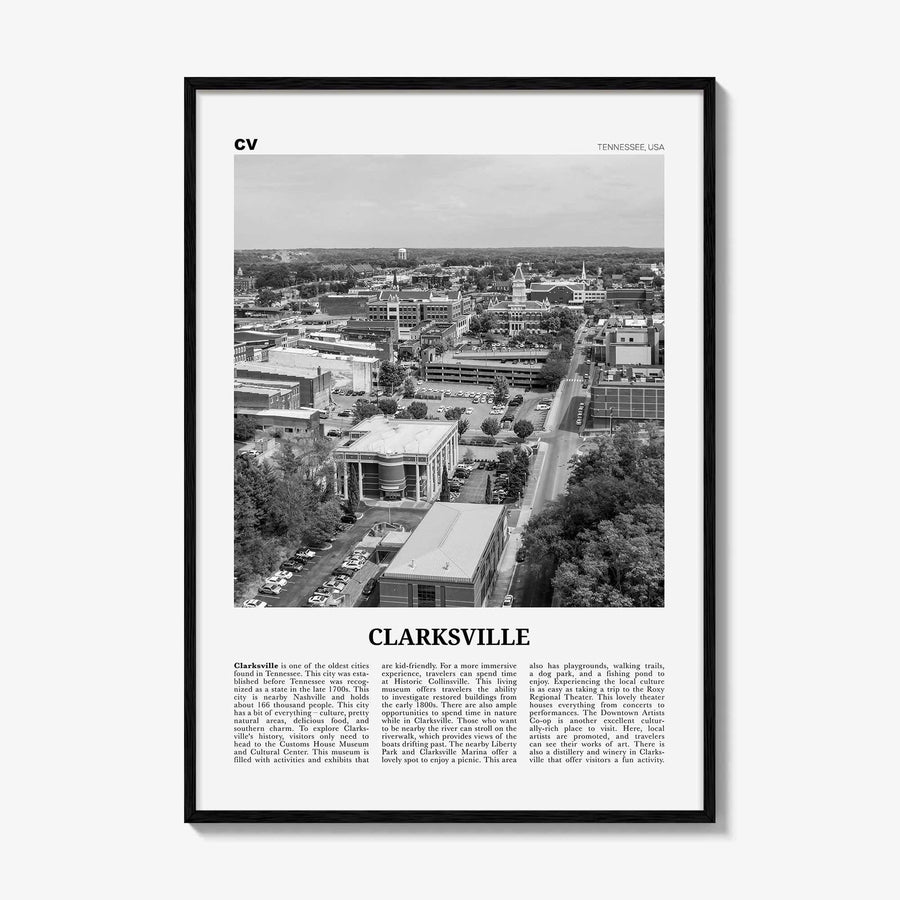Clarksville Print Black and White, Clarksville Wall Art, Clarksville Poster, Clarksville Photo, Clarksville Décor, Tennessee, USA