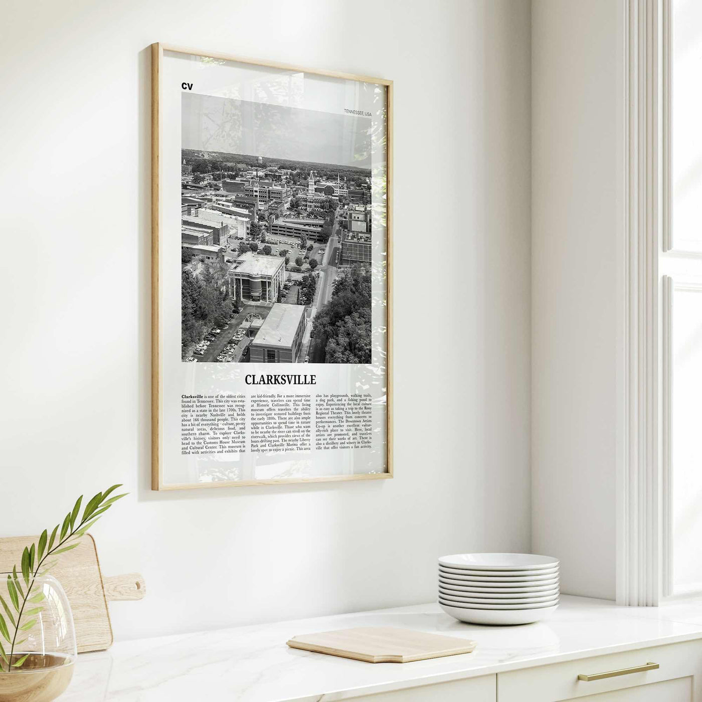 Clarksville Print Black and White, Clarksville Wall Art, Clarksville Poster, Clarksville Photo, Clarksville Décor, Tennessee, USA