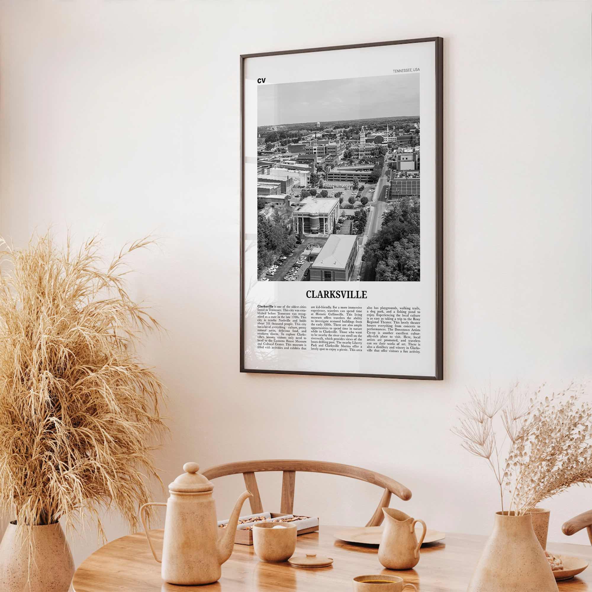 Clarksville Print Black and White, Clarksville Wall Art, Clarksville Poster, Clarksville Photo, Clarksville Décor, Tennessee, USA
