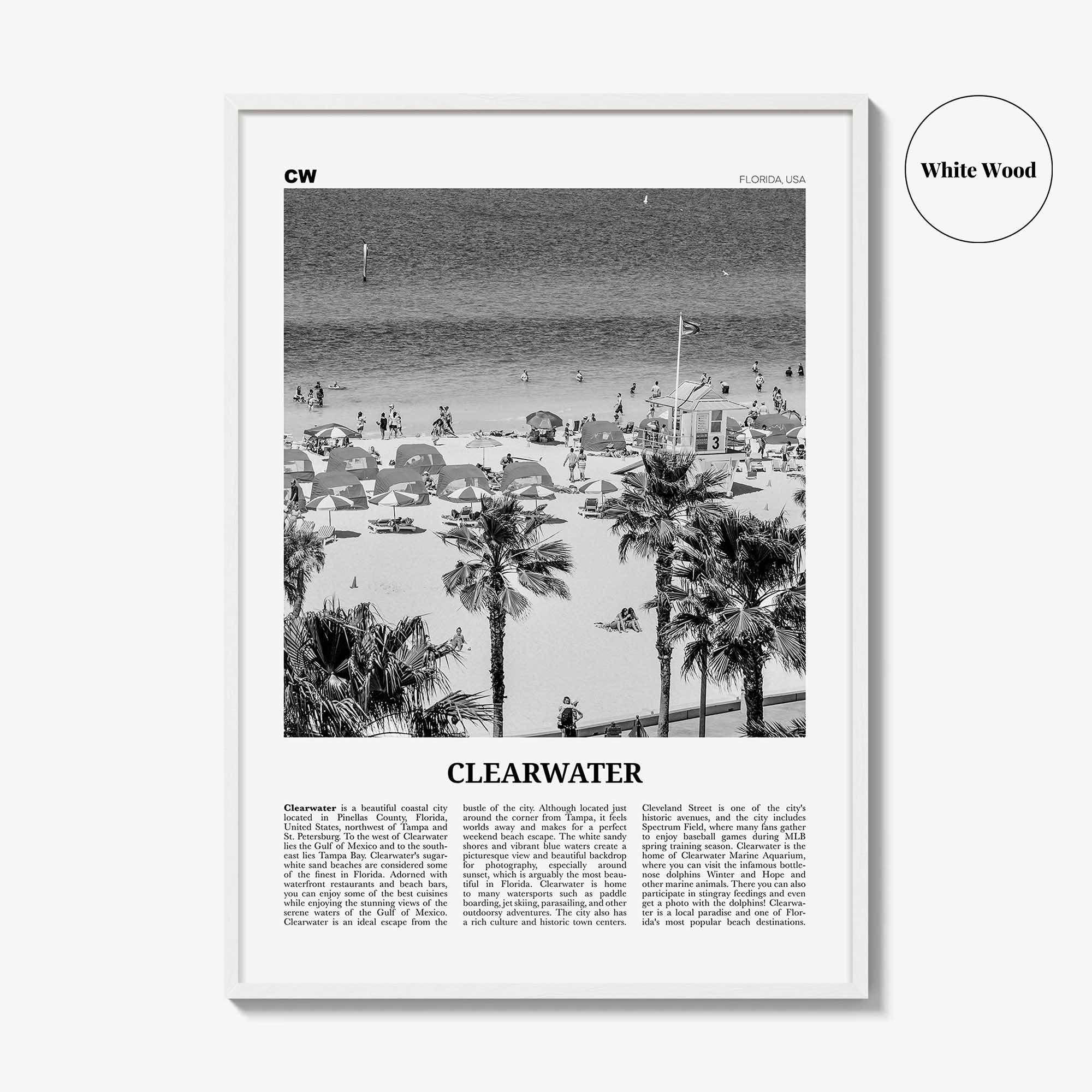Clearwater Print Black and White, Clearwater Wall Art, Clearwater Poster, Clearwater Photo, Clearwater Décor, Florida, USA, United States