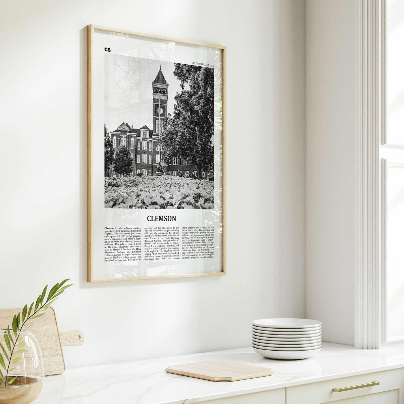 Clemson Print Black and White No 1, Clemson Wall Art, Clemson Poster, Clemson Photo, Clemson Map, South Carolina, USA, United States