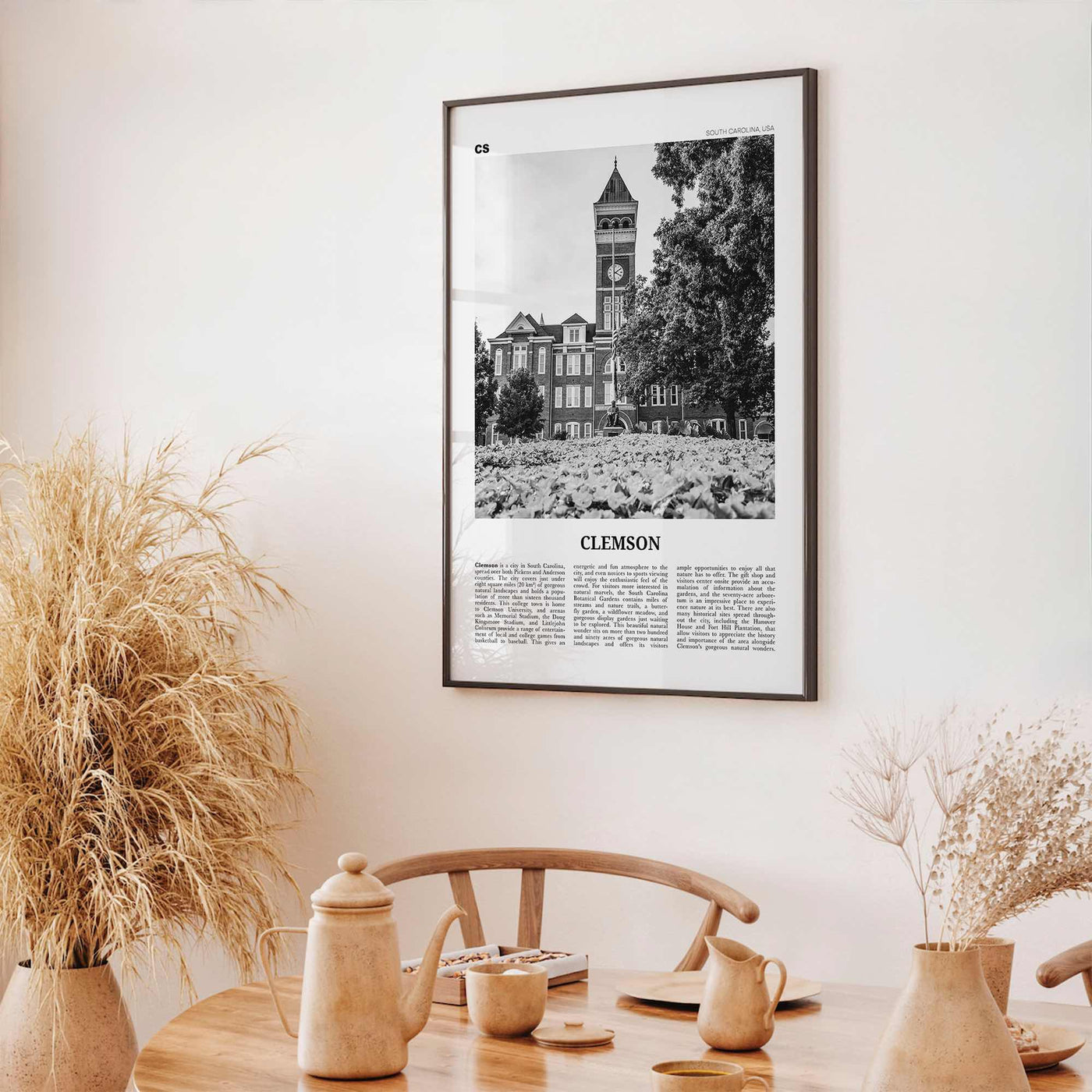 Clemson Print Black and White No 1, Clemson Wall Art, Clemson Poster, Clemson Photo, Clemson Map, South Carolina, USA, United States