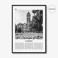 Clemson Print Black and White No 1, Clemson Wall Art, Clemson Poster, Clemson Photo, Clemson Map, South Carolina, USA, United States