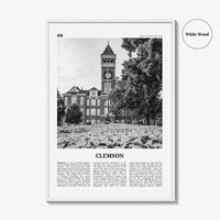 Clemson Print Black and White No 1, Clemson Wall Art, Clemson Poster, Clemson Photo, Clemson Map, South Carolina, USA, United States
