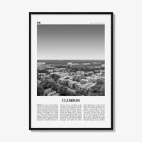Clemson Print Black and White No 2, Clemson Wall Art, Clemson Poster, Clemson Photo, Clemson Map, South Carolina, USA, United States